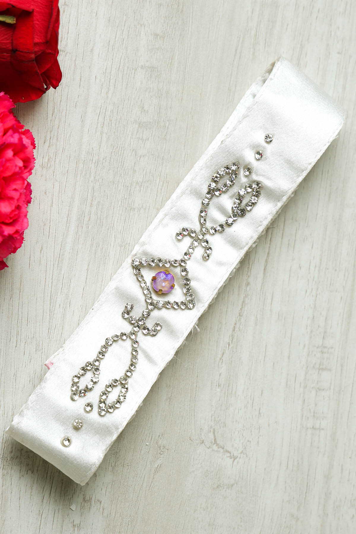 Etti Kapoor White Embellished Satin Belt Accessories online at ScrollnShops