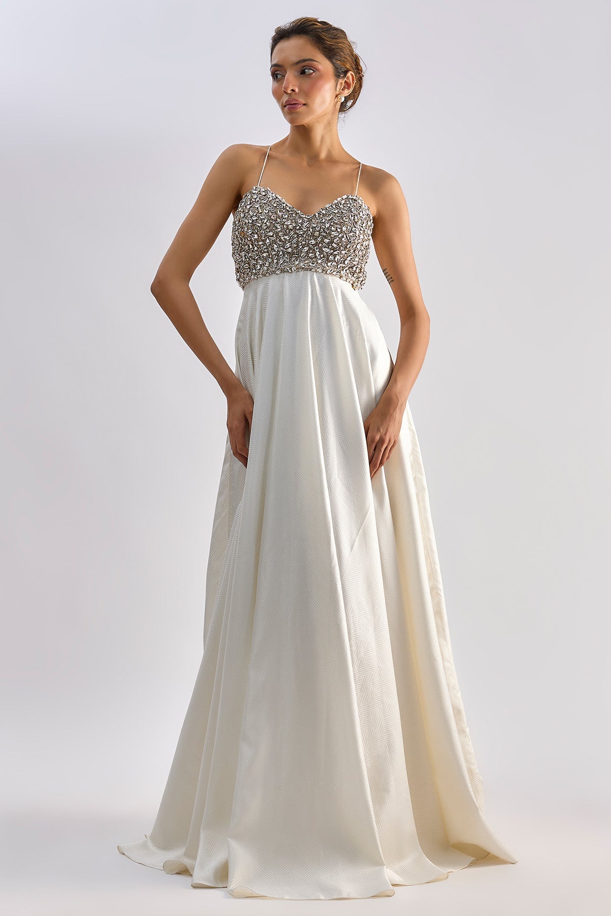 Buy White Embellished Tie Up Gown for women by Emblaze online available at scrollnshops