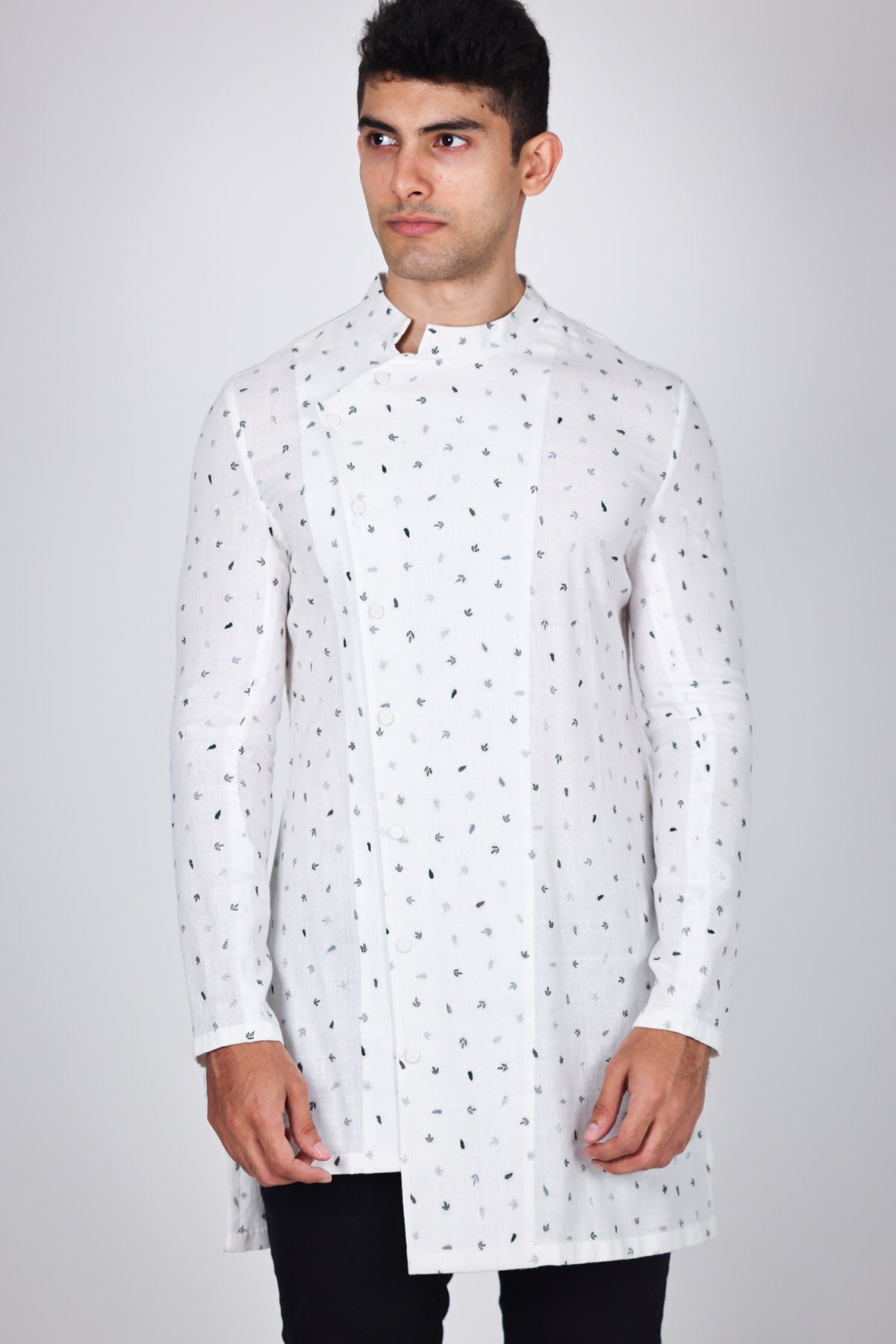 Buy Arya Giri White Embroidered Bandi Shirt