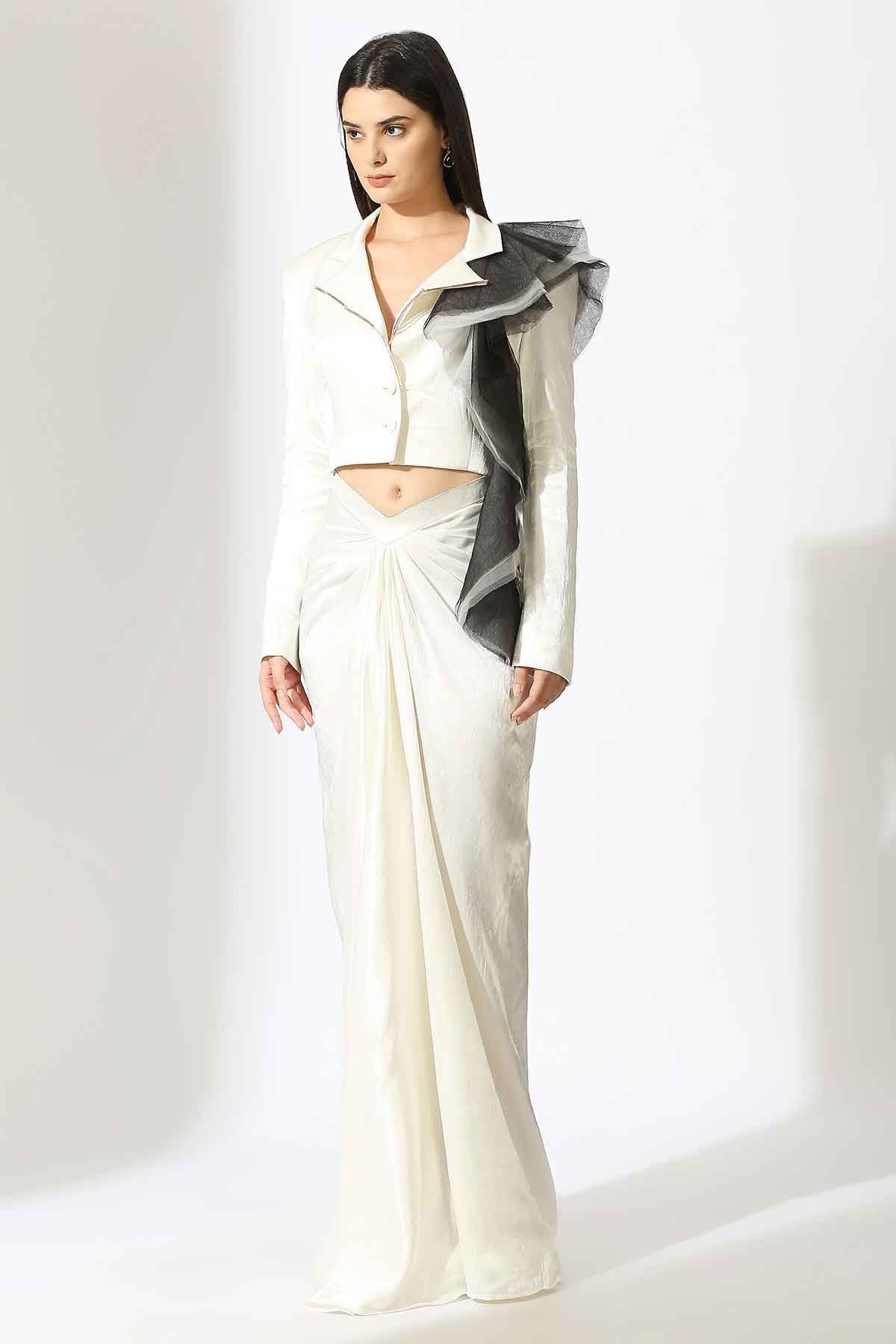 White Embroidered Blazer & Skirt