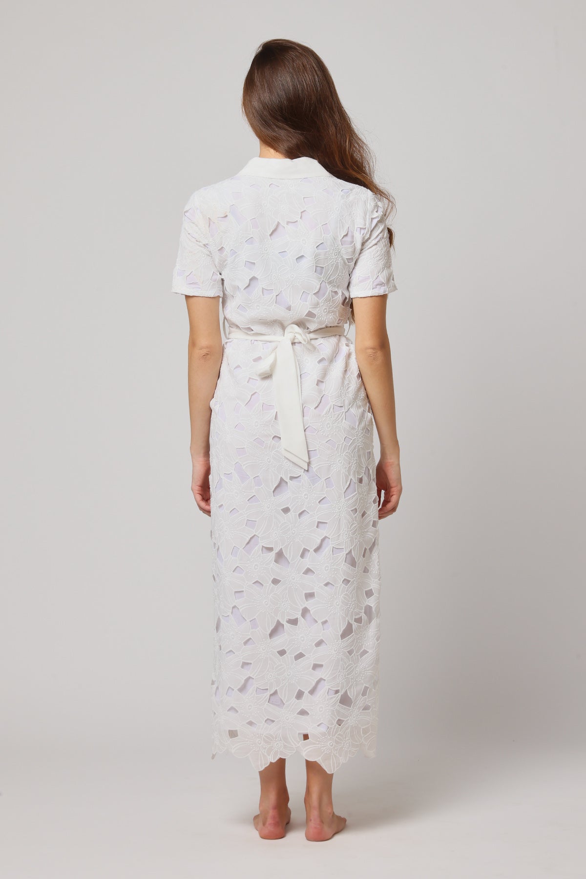 White Embroidered Collar Dress