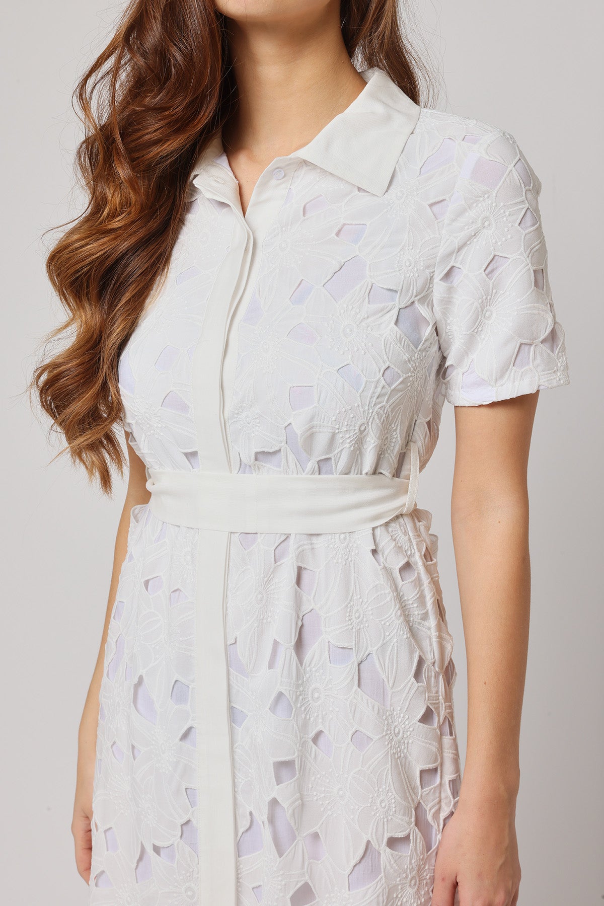 White Embroidered Collar Dress