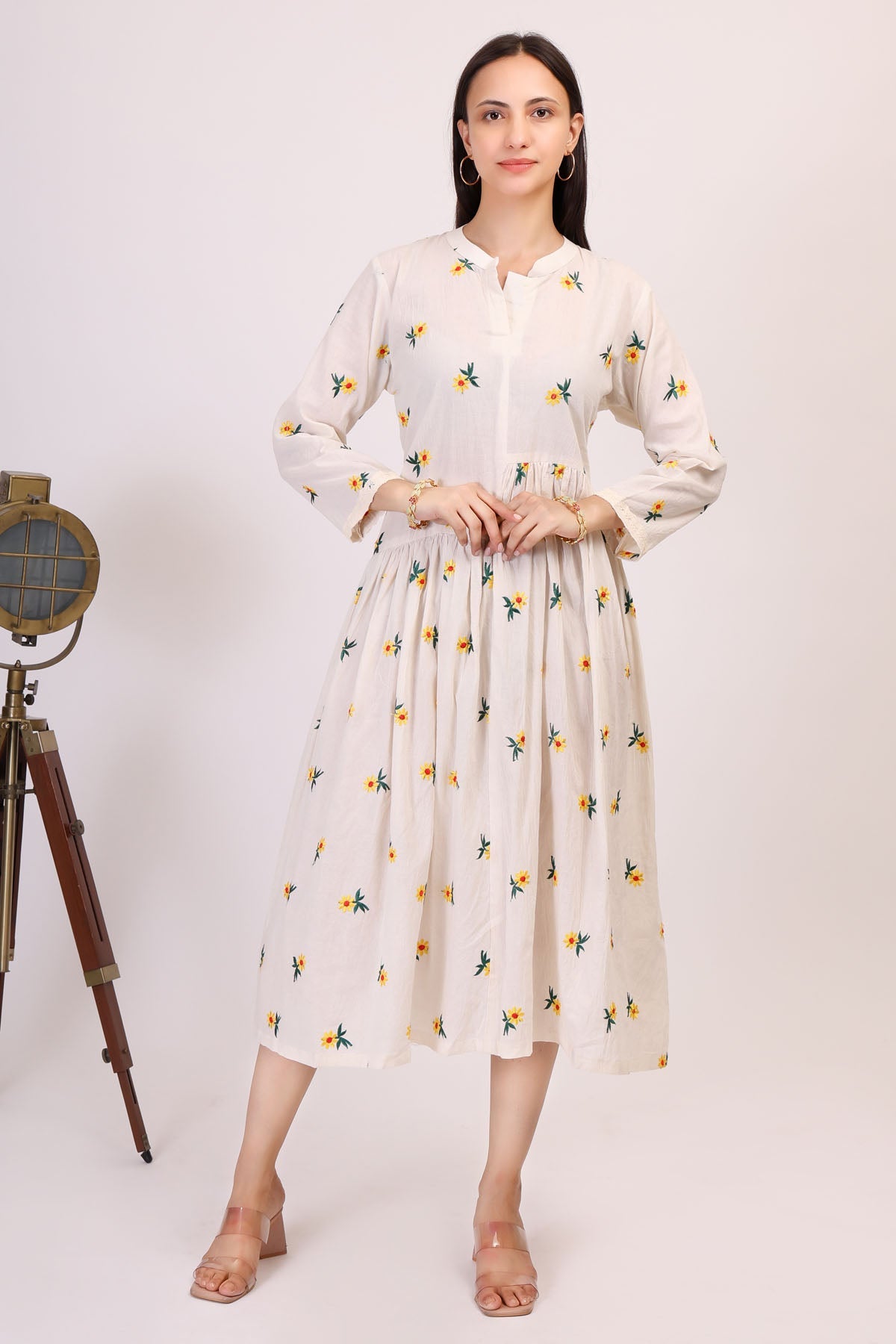 Simply Kitsch White Embroidered Midi Dress for women online at ScrollnShops