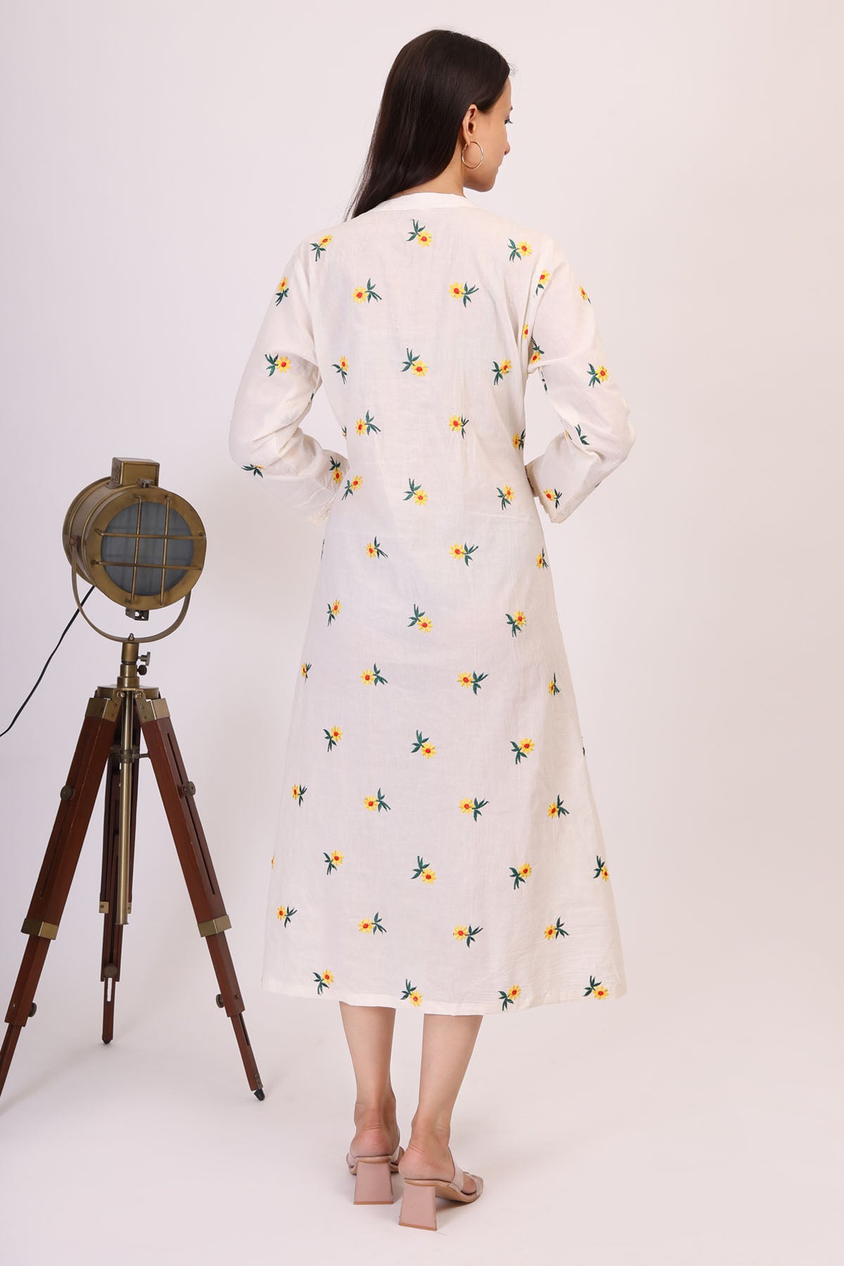 White Embroidered Midi Dress