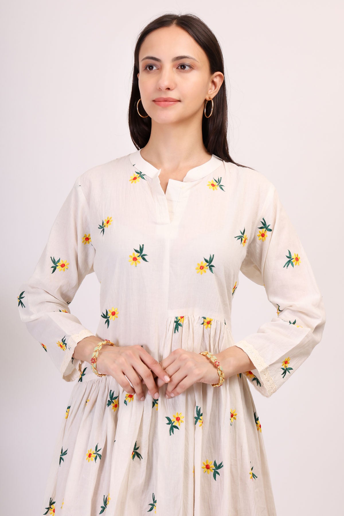 White Embroidered Midi Dress