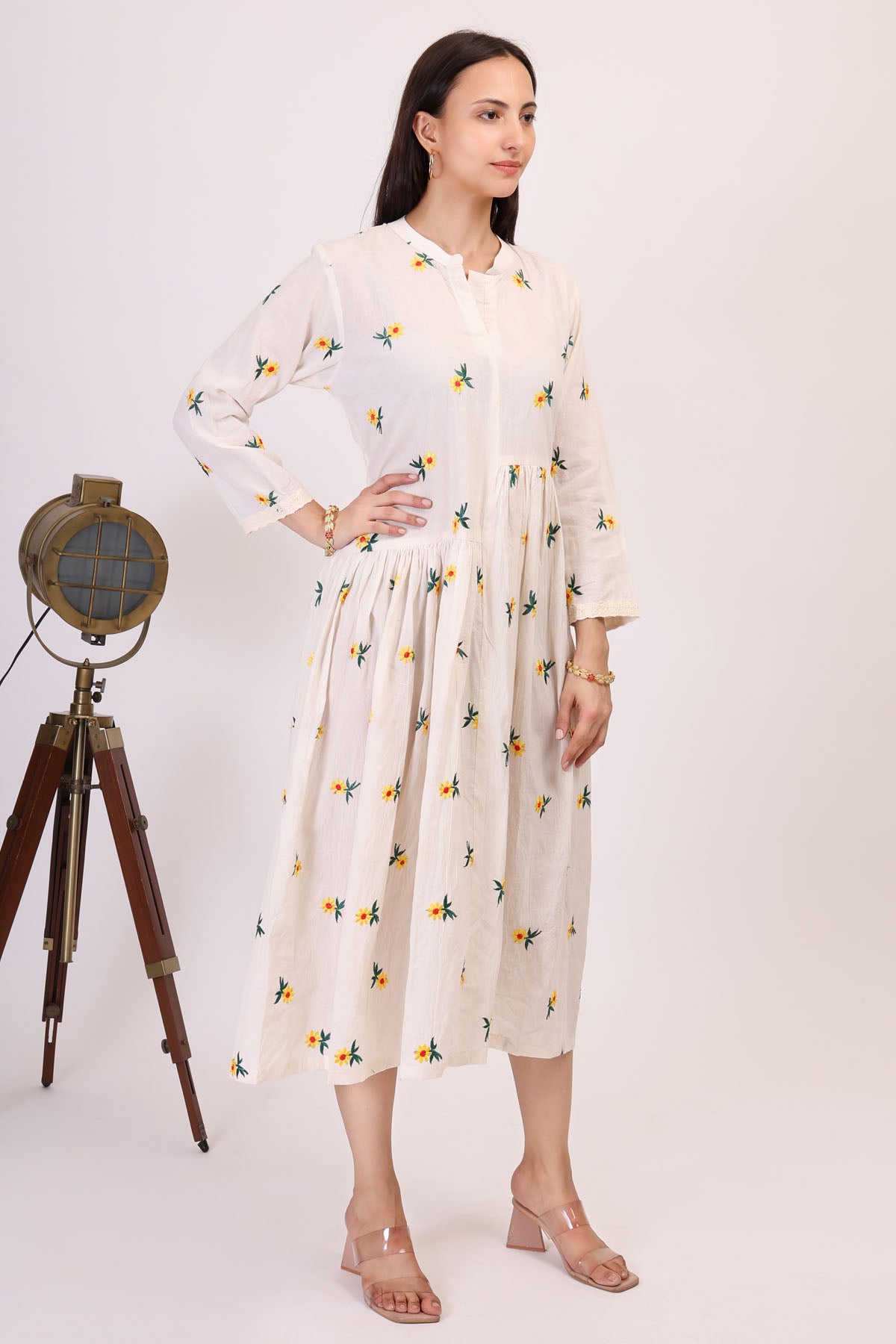 White Embroidered Midi Dress