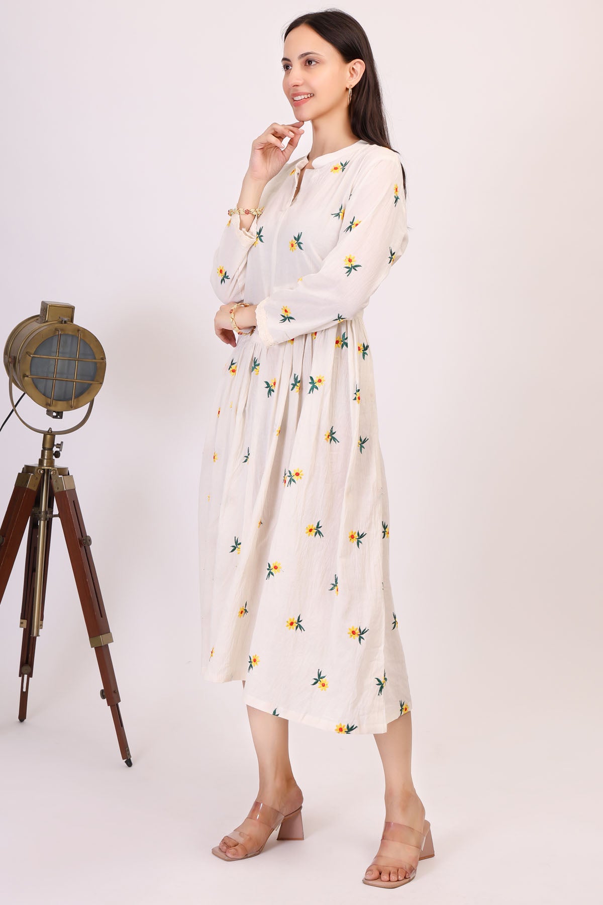 White Embroidered Midi Dress