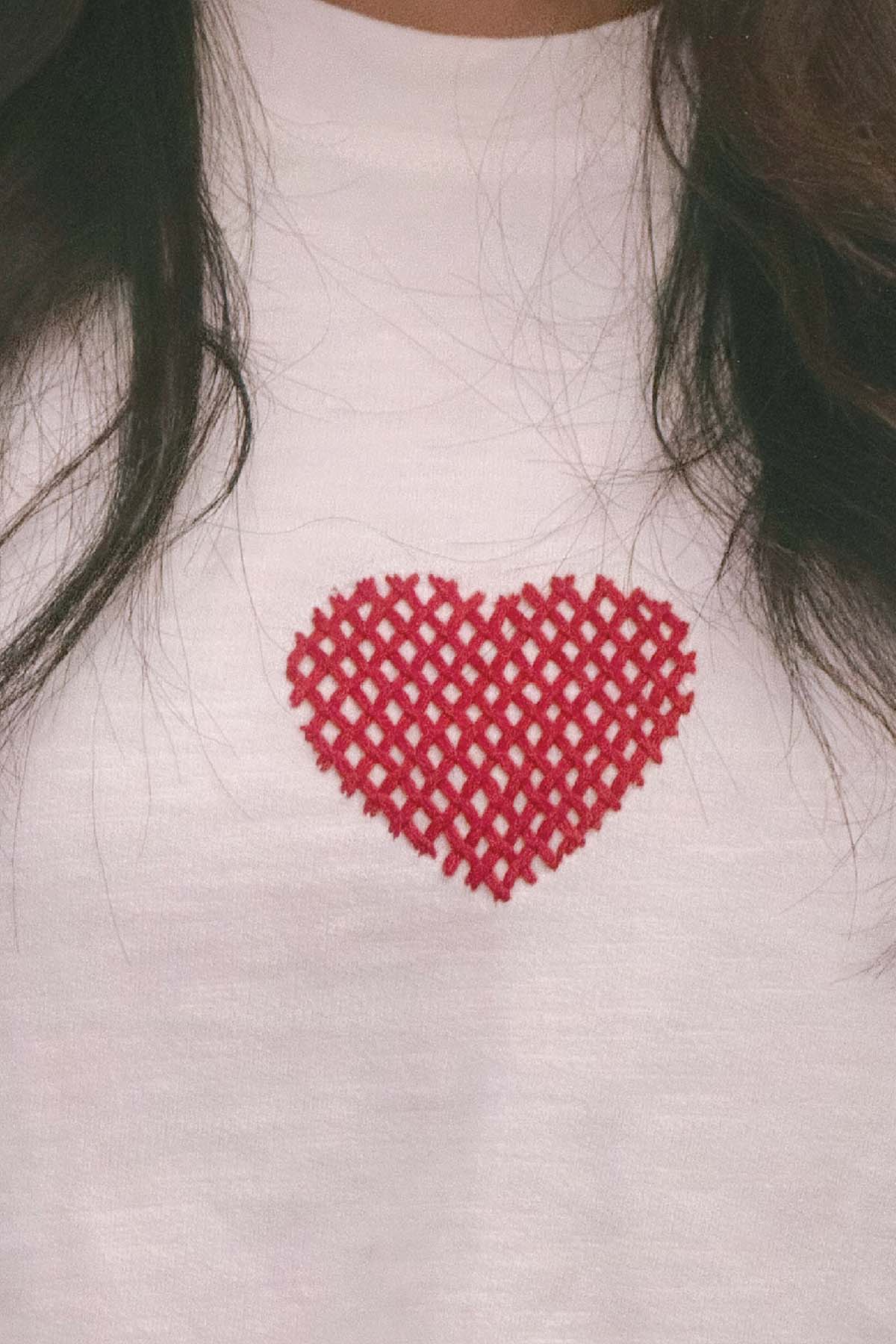 White Embroidered Crop T-Shirt