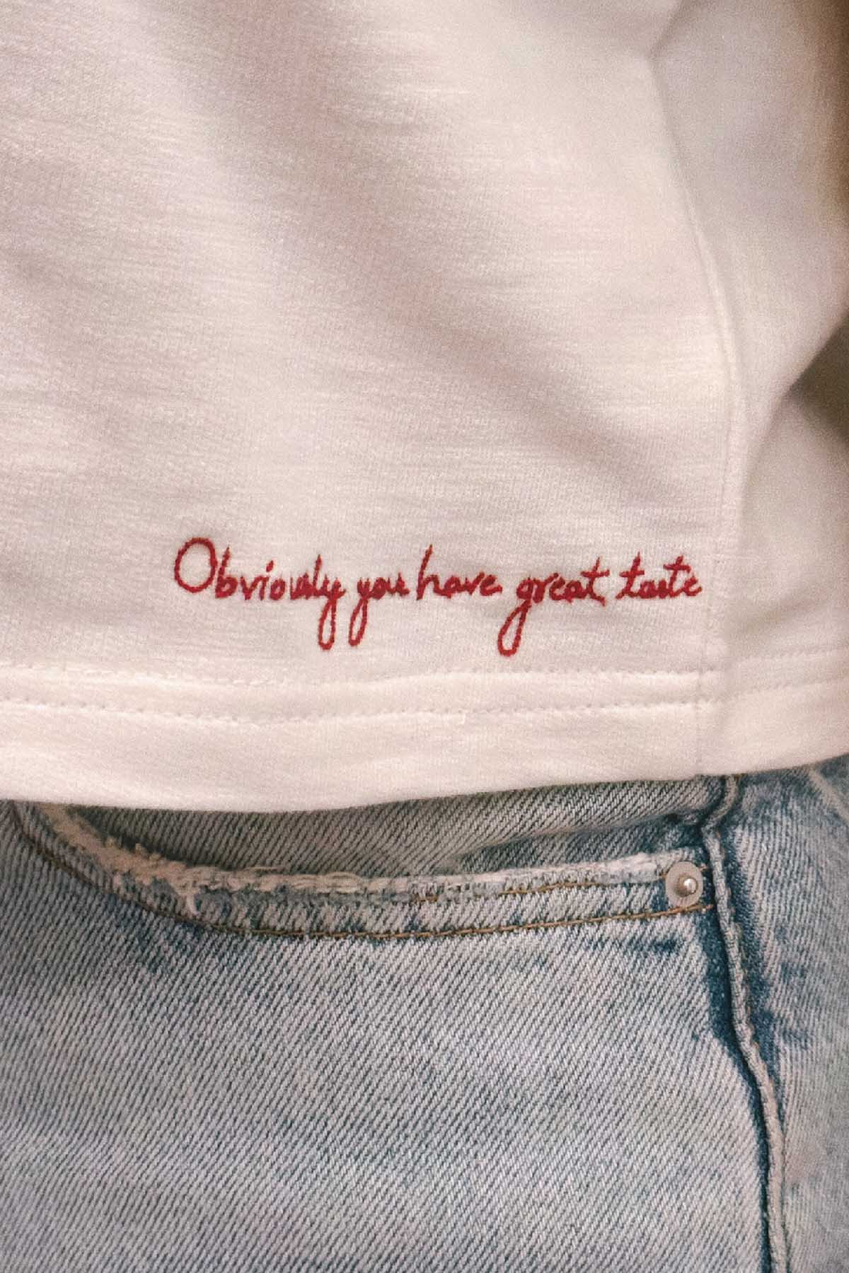 White Embroidered Crop T-Shirt