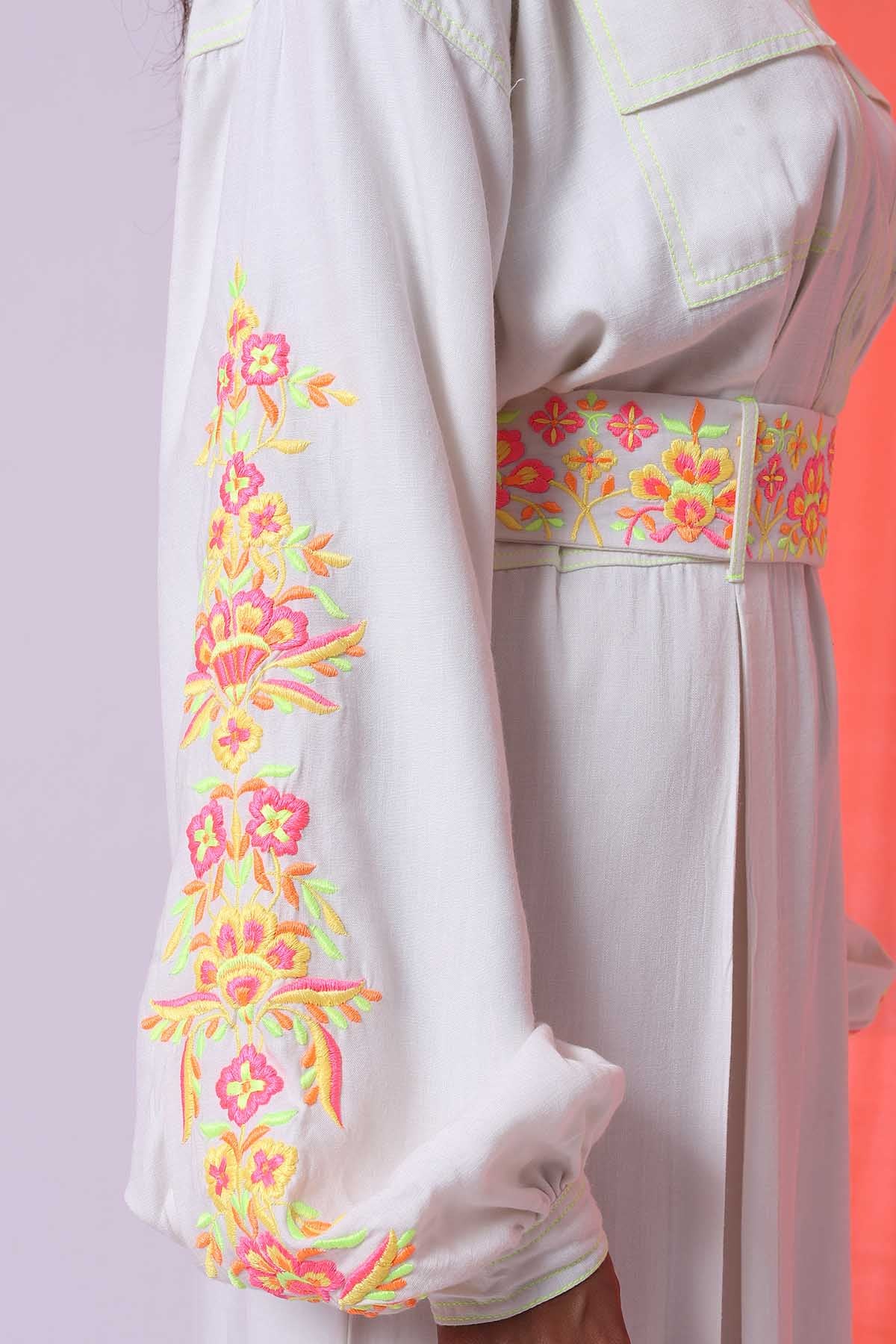 White Embroidered Dress & Belt