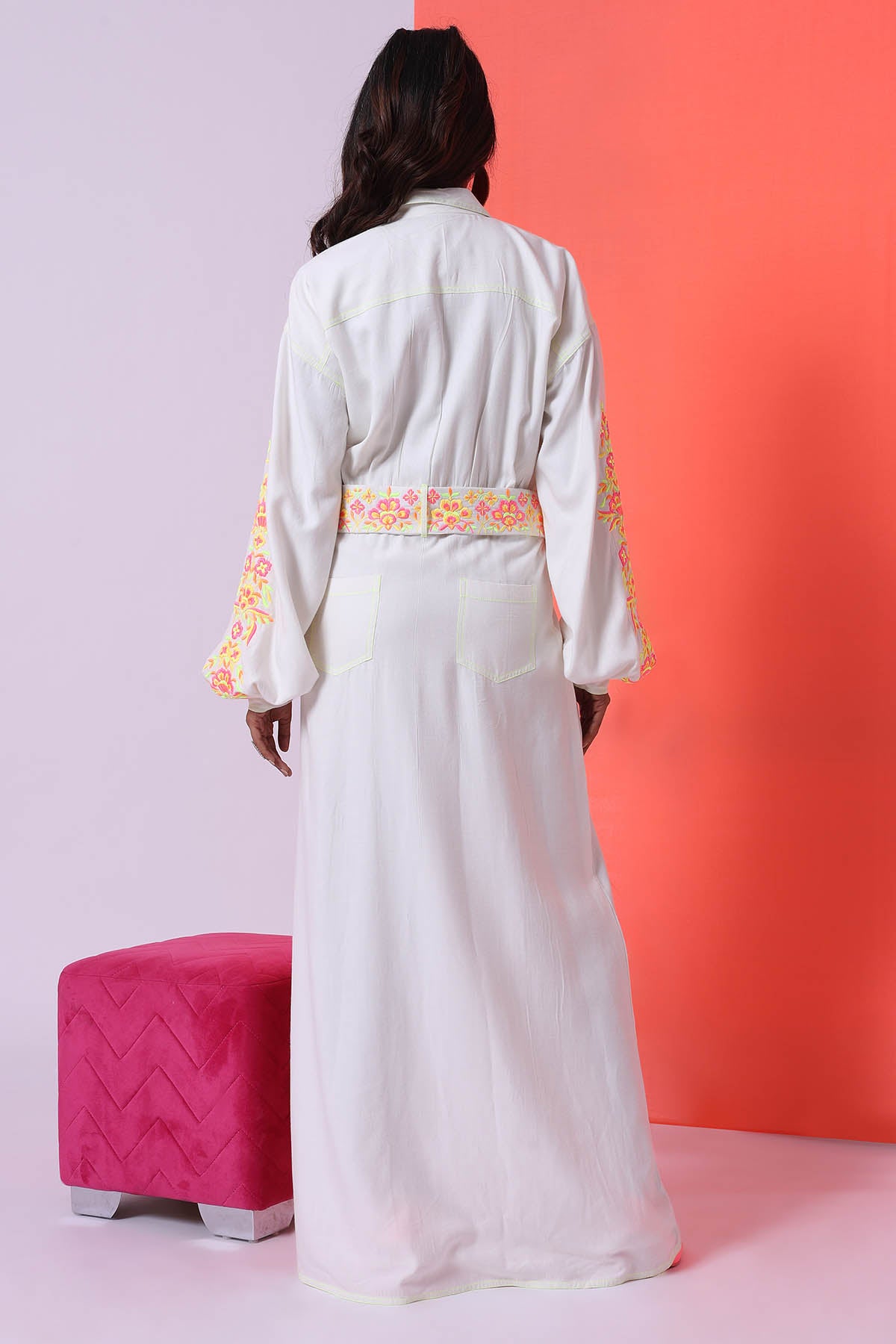 White Embroidered Dress & Belt