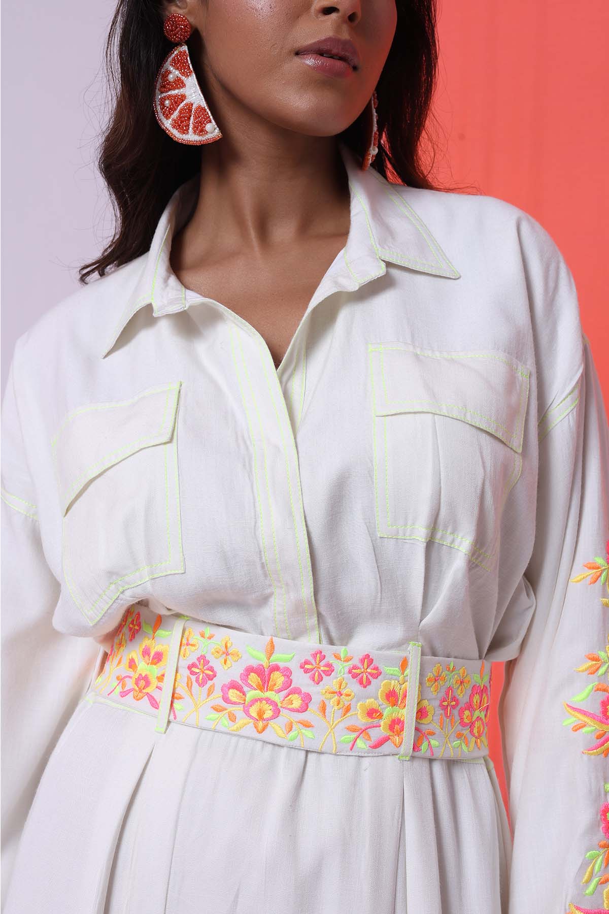 White Embroidered Dress & Belt