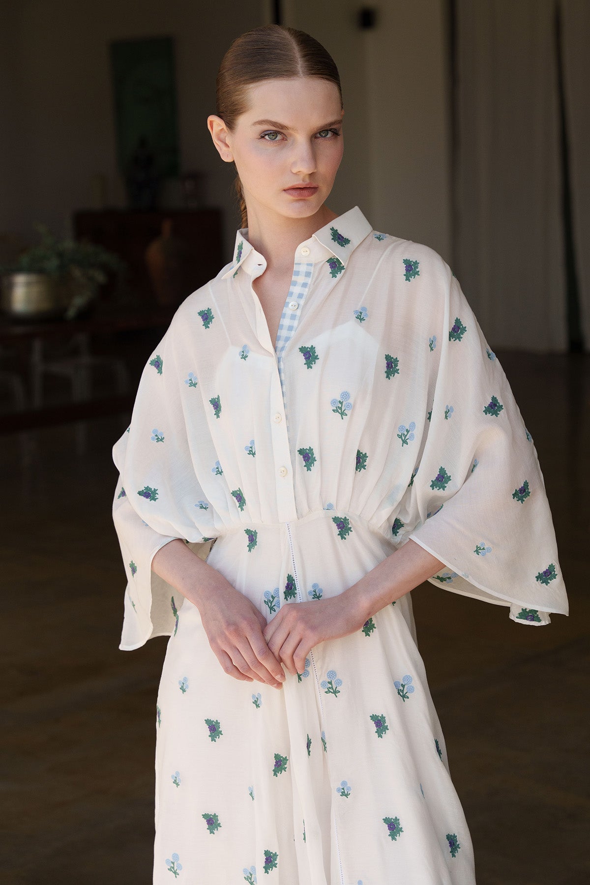 White Embroidered Kimono Dress