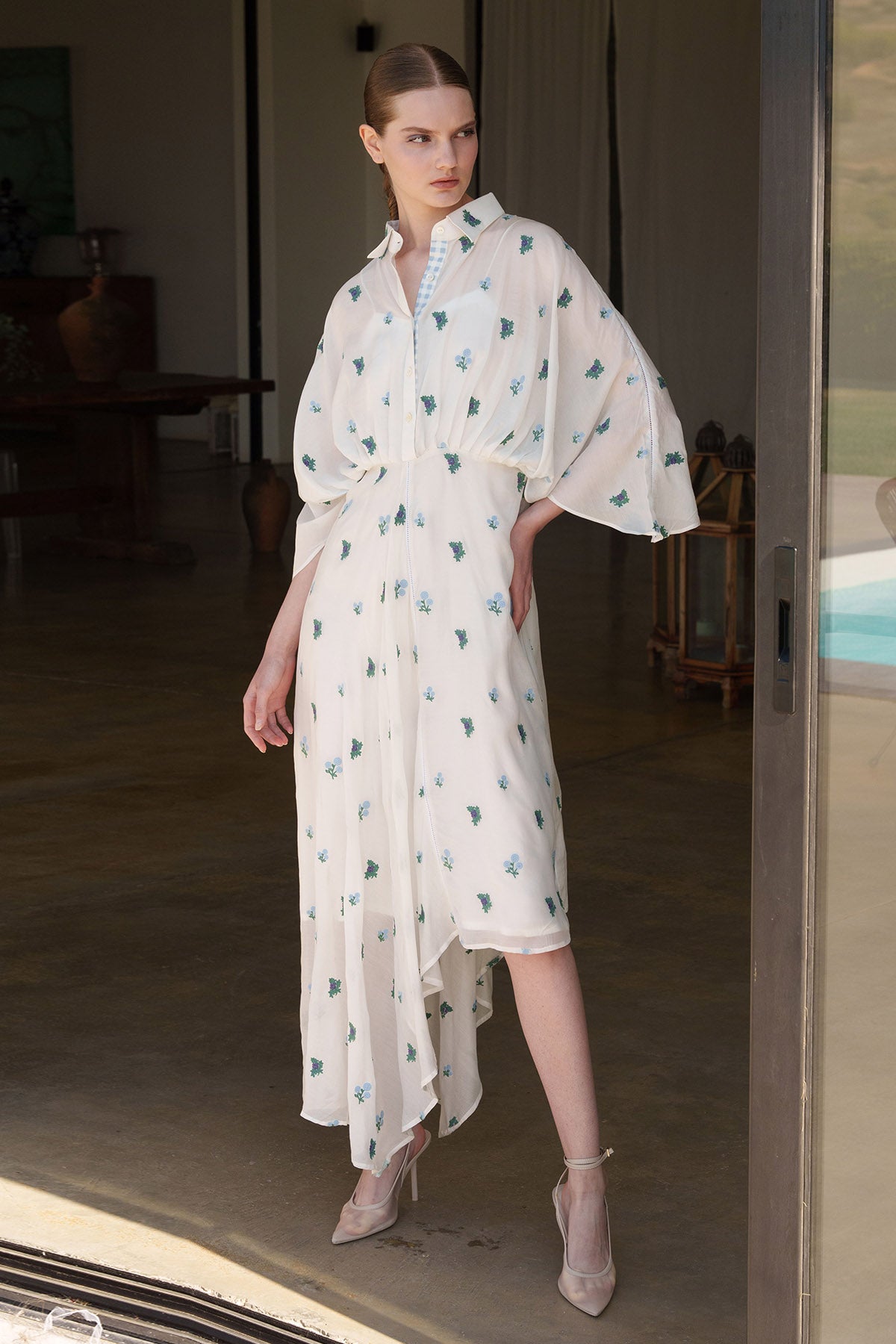 White Embroidered Kimono Dress