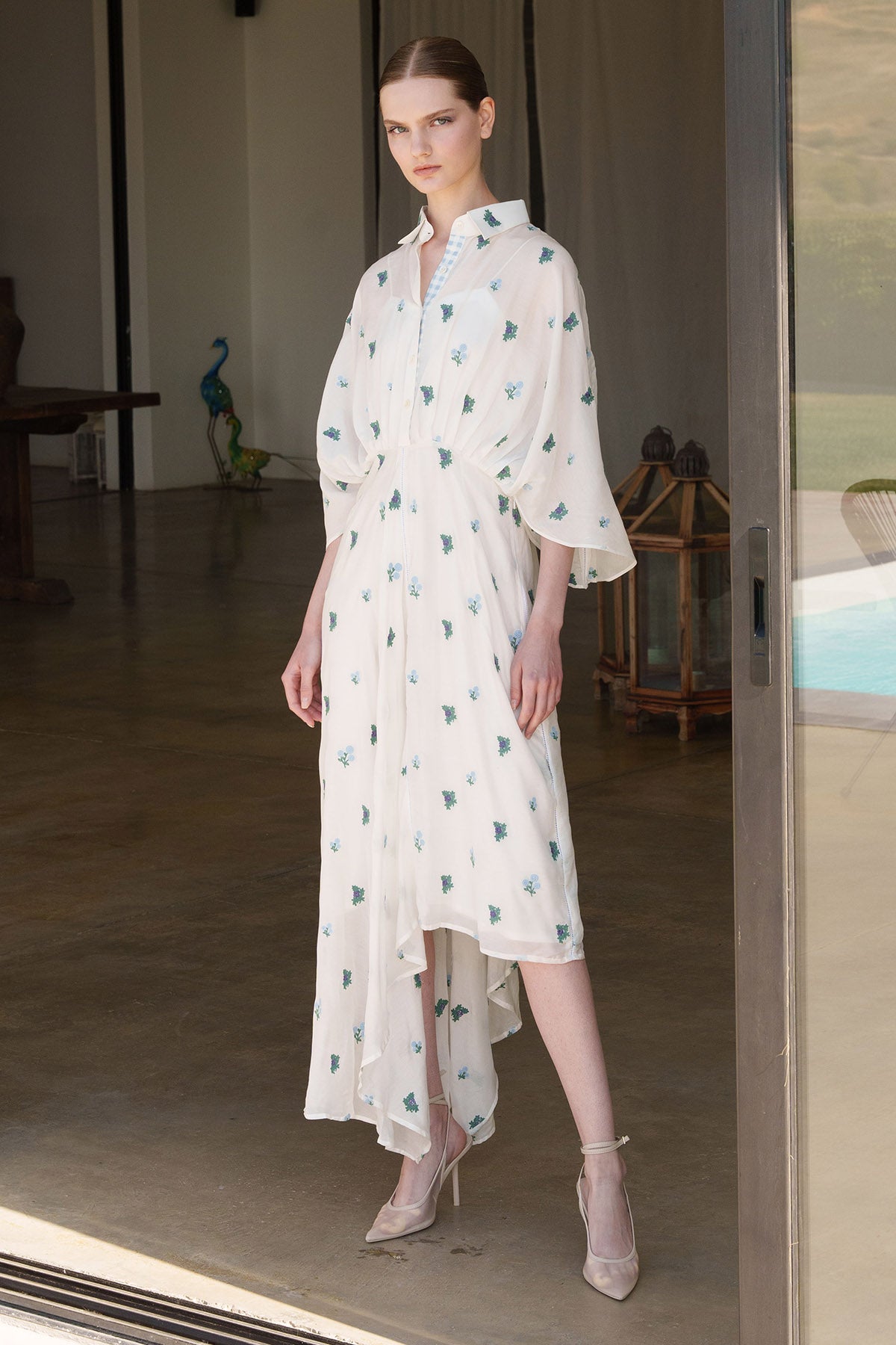 White Embroidered Kimono Dress