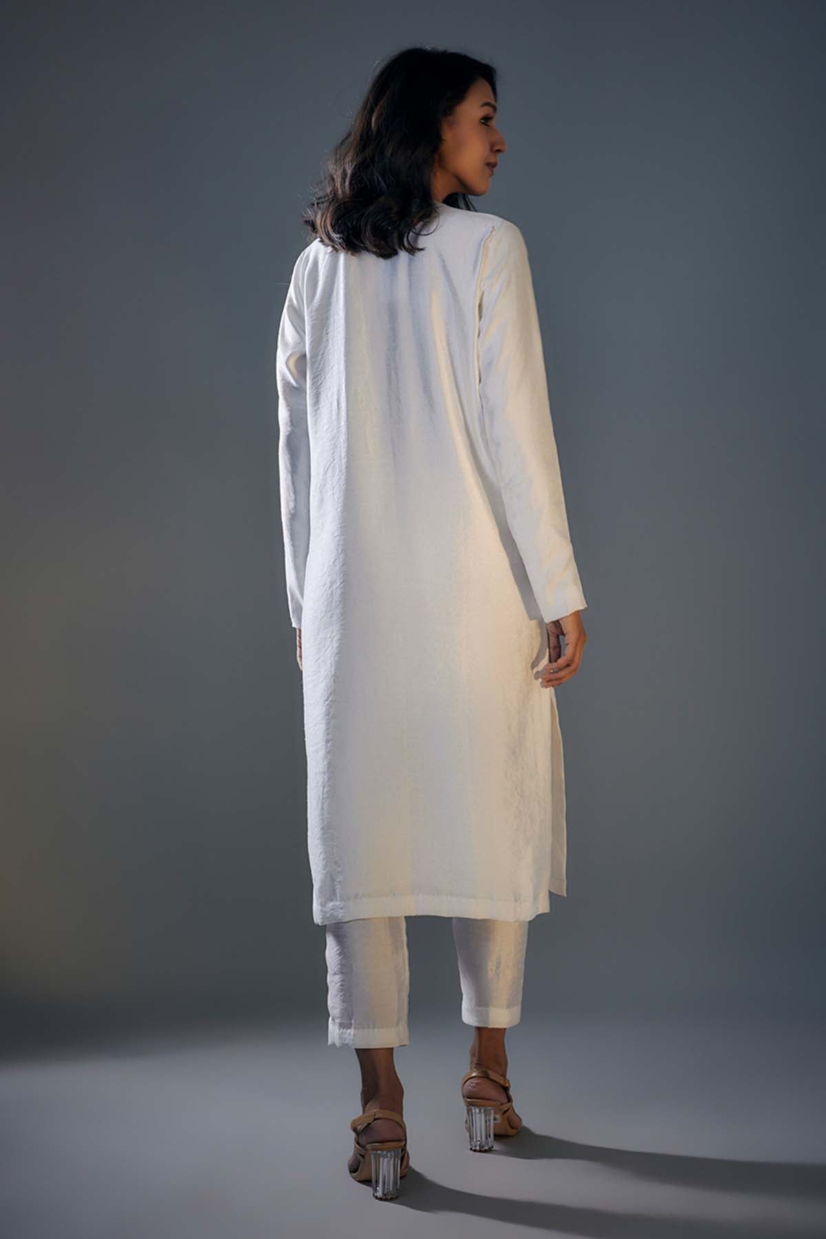 White Silk Embroidered Kurta Set