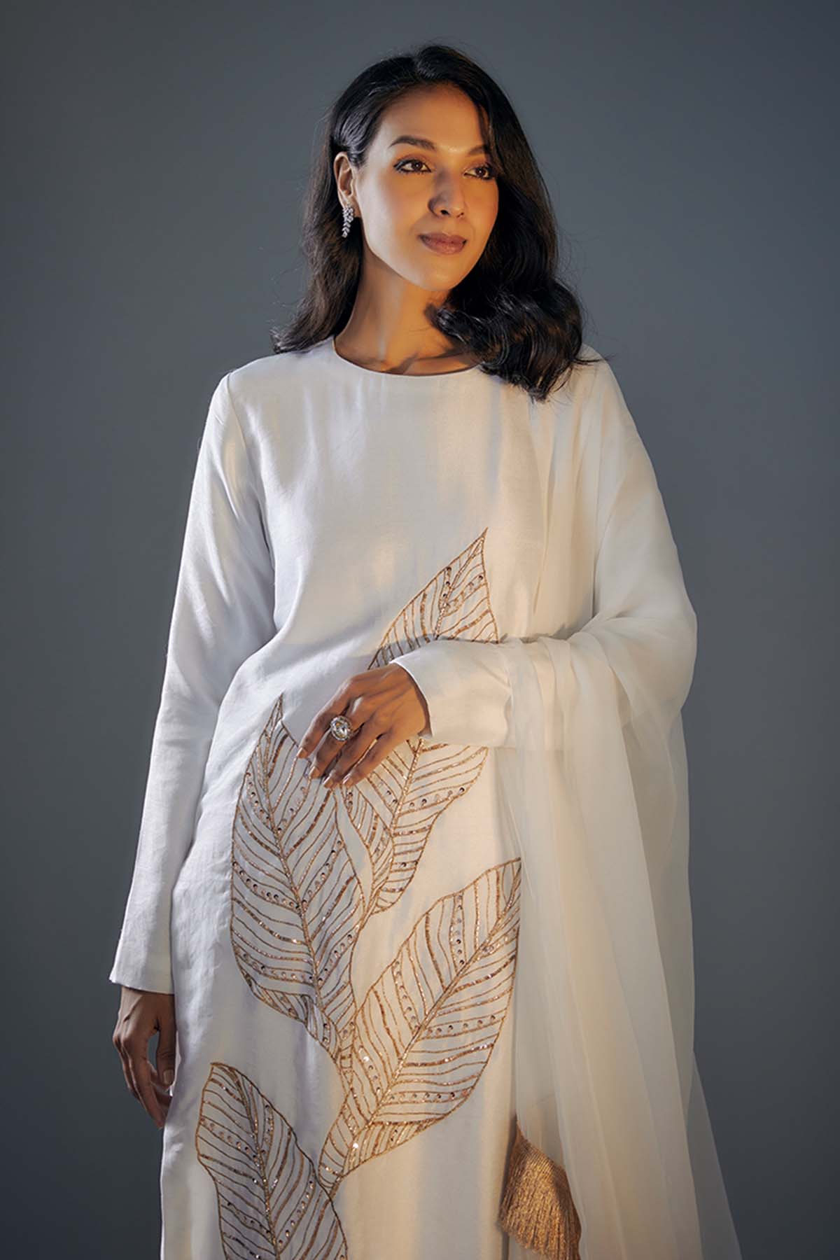 White Silk Embroidered Kurta Set