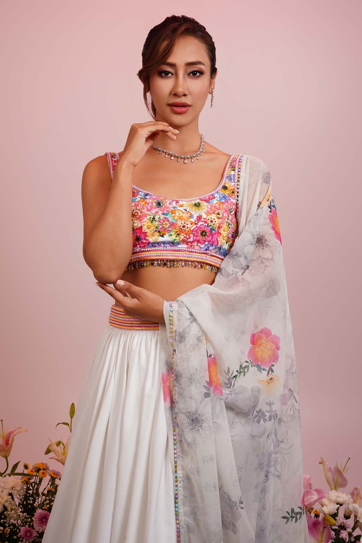 White Embroidered Lehenga Set