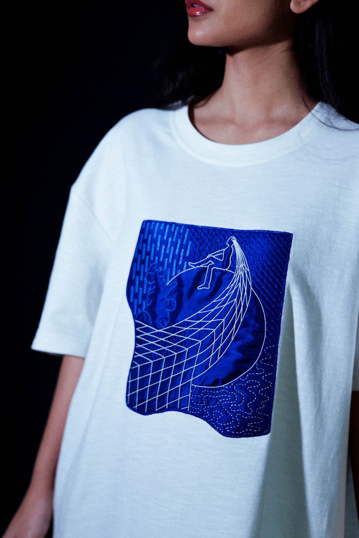 White Embroidered Motif T-Shirt