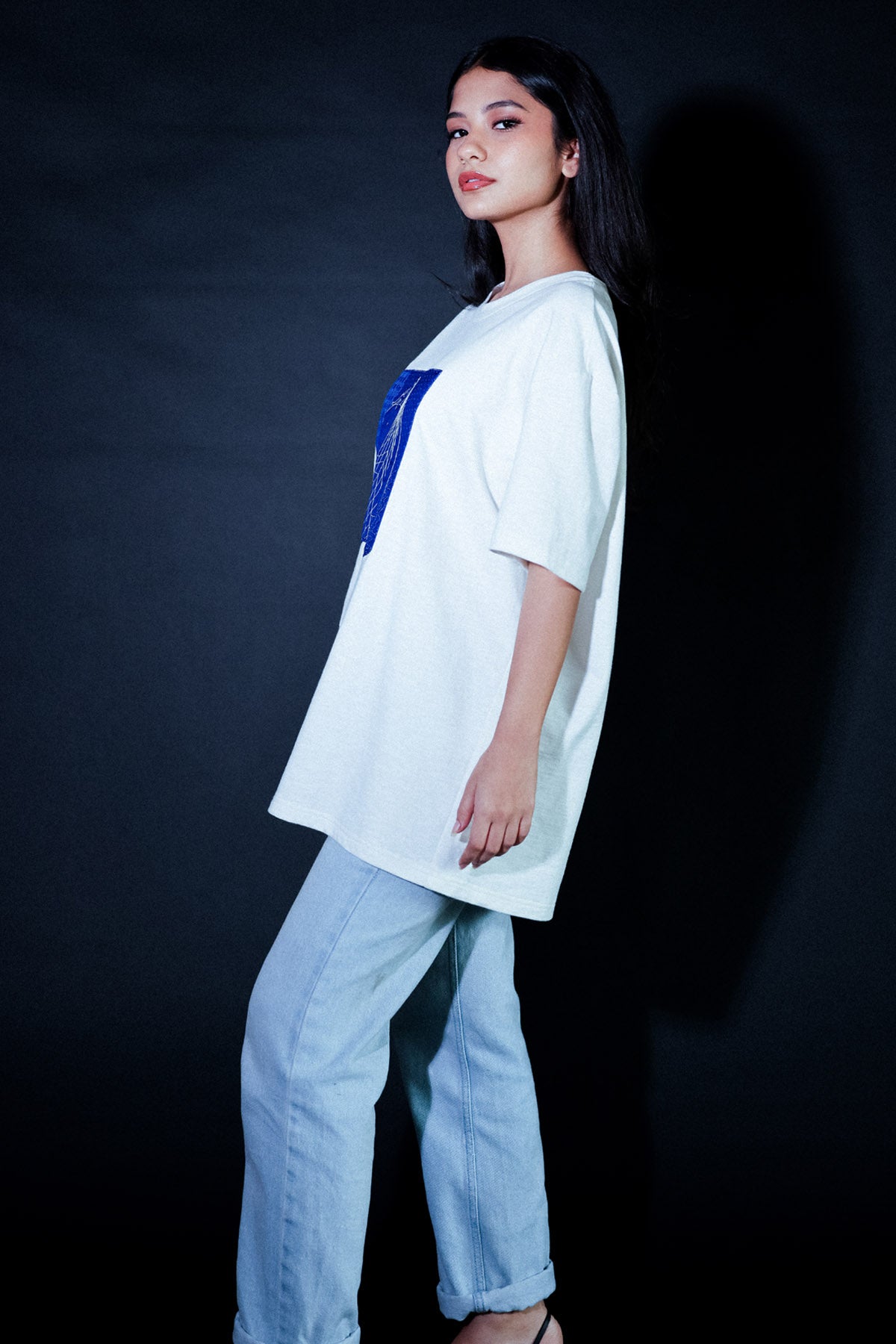 White Embroidered Motif T-Shirt