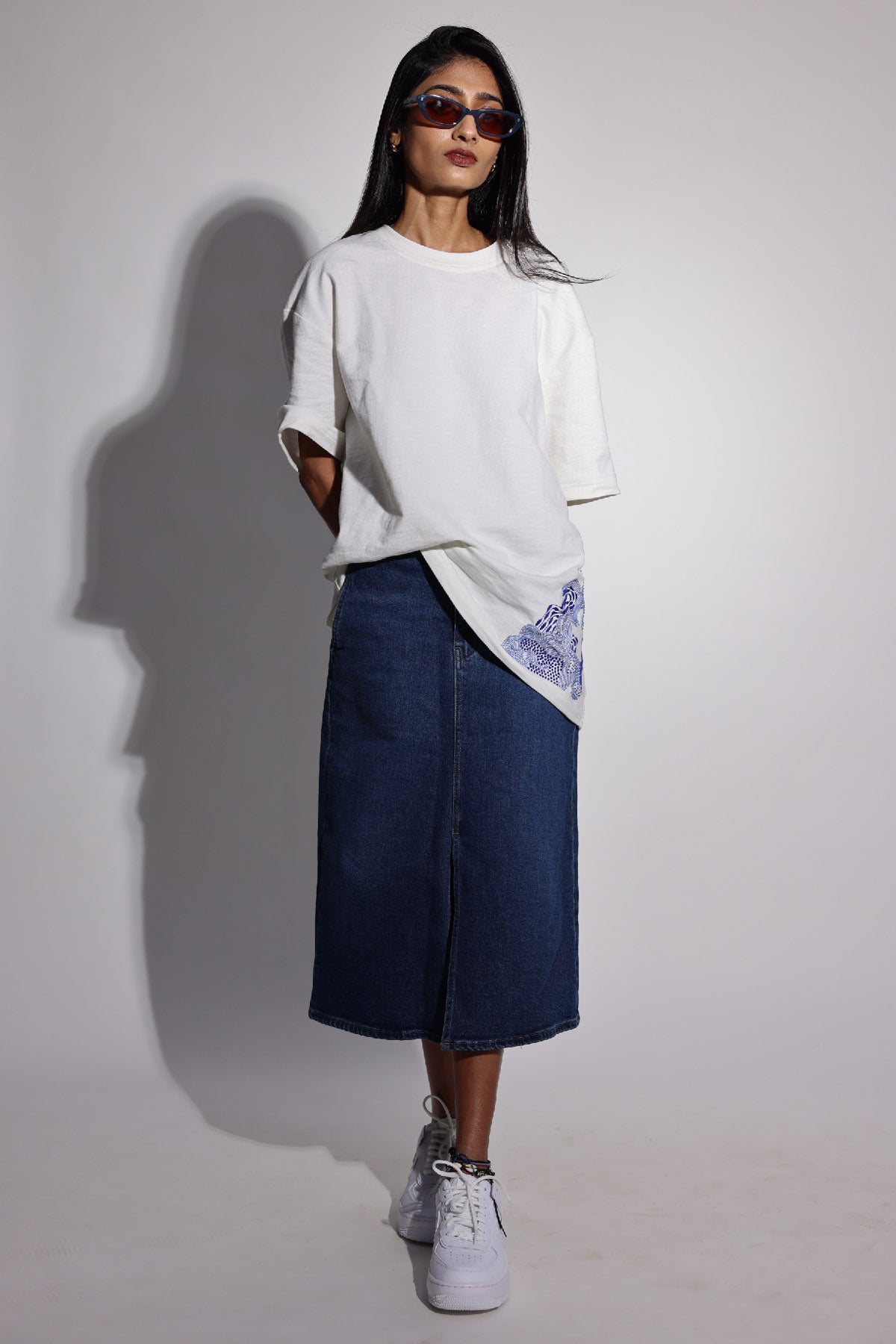 Motif Embroidered White T-Shirt