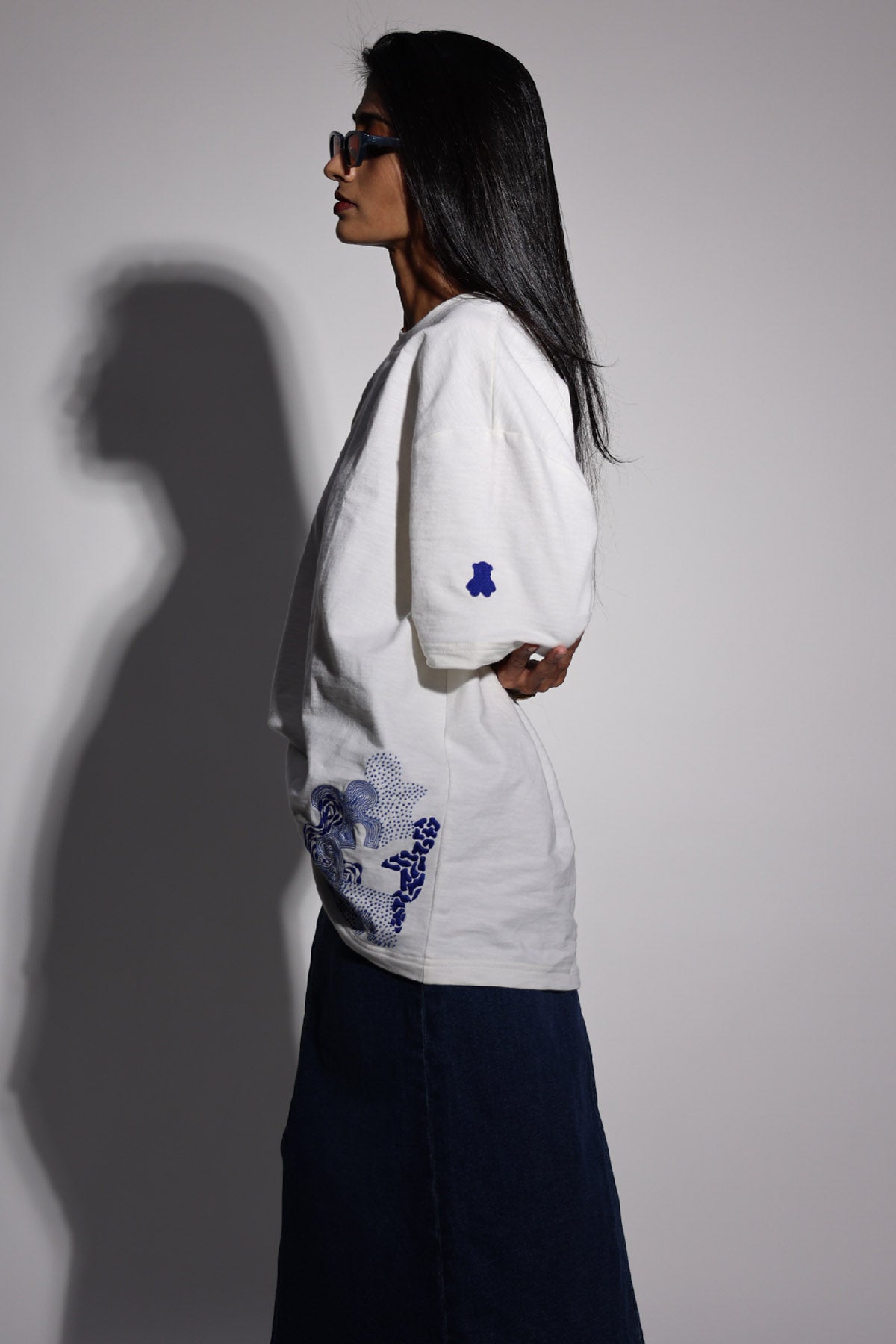 Motif Embroidered White T-Shirt