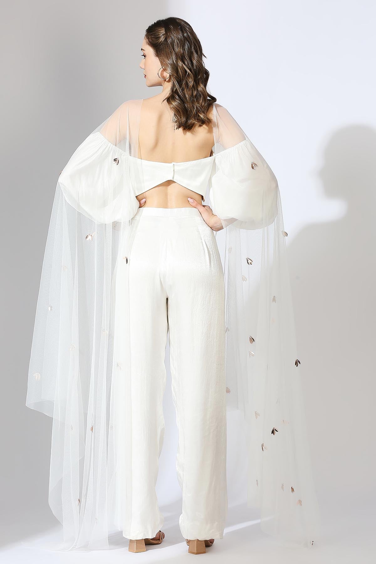 White Embroidered Pants Set