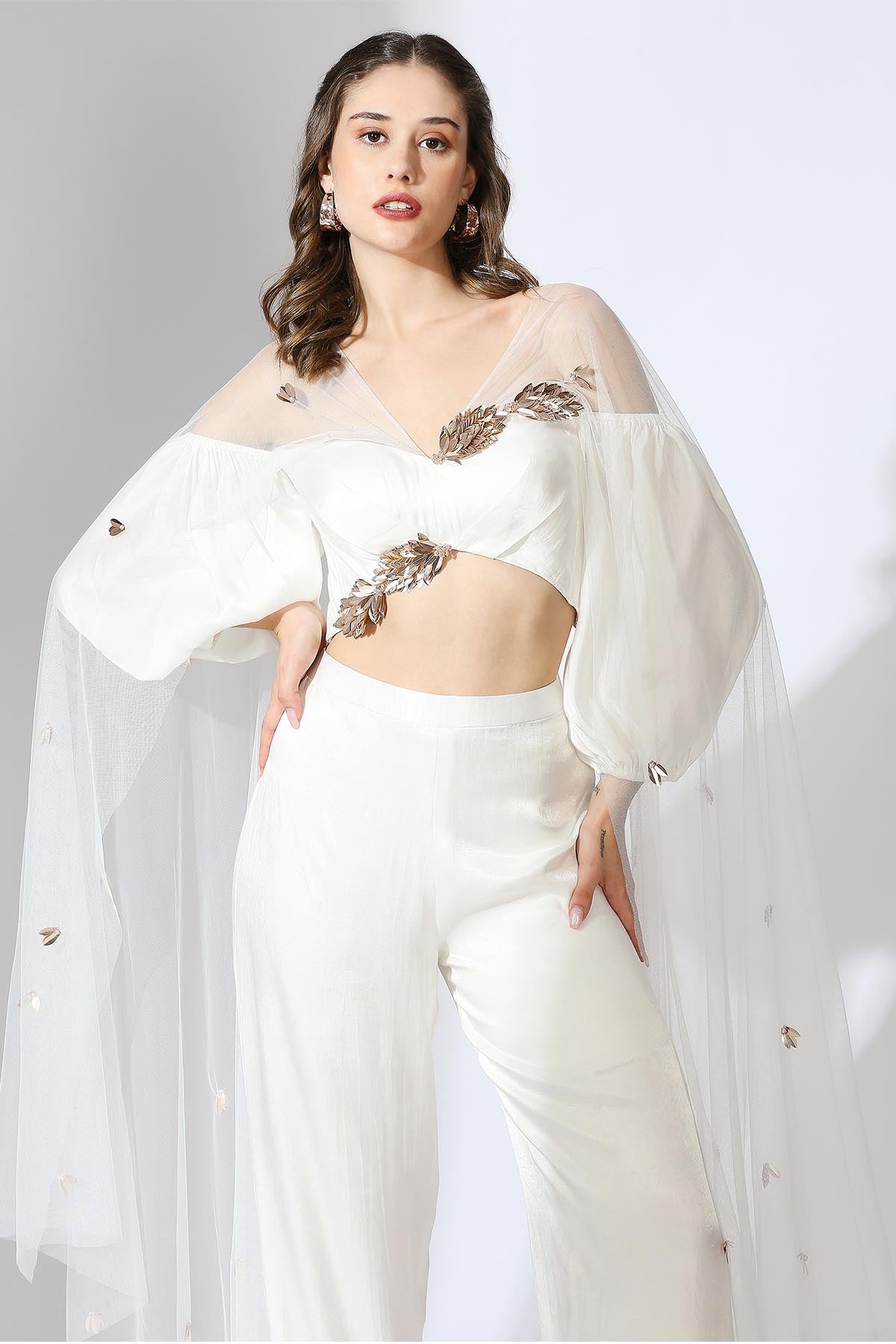 White Embroidered Pants Set