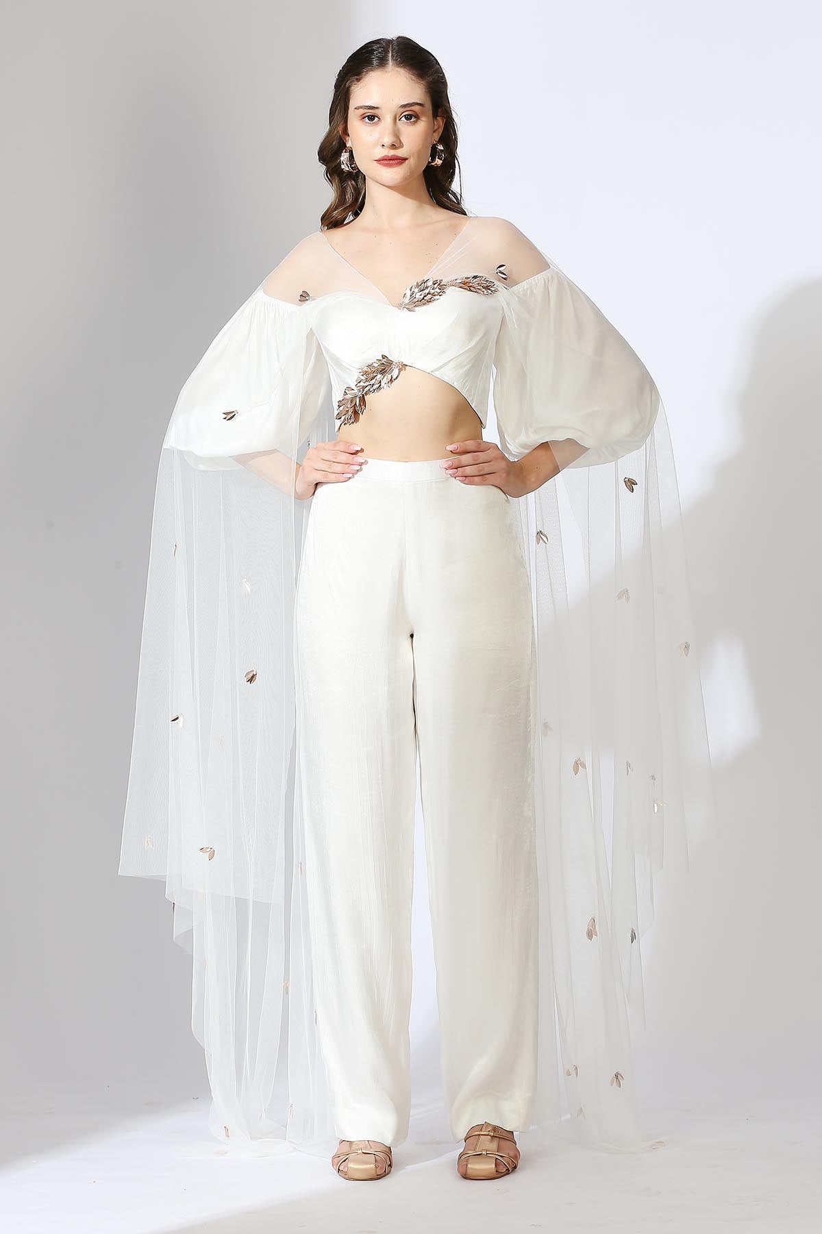 White Embroidered Pants Set