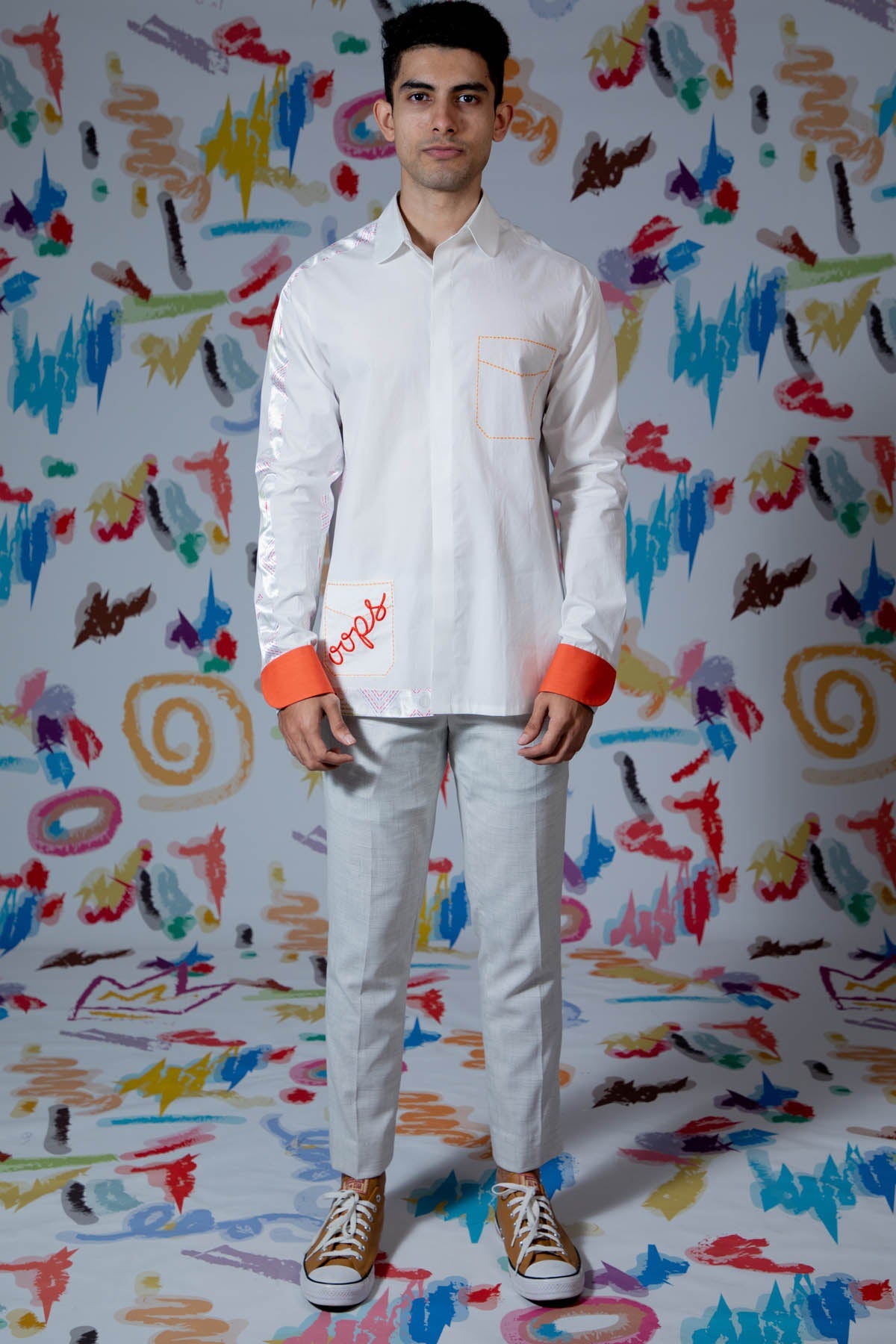 Arya Giri White Embroidered Pocket Shirts for men online at ScrollnShops