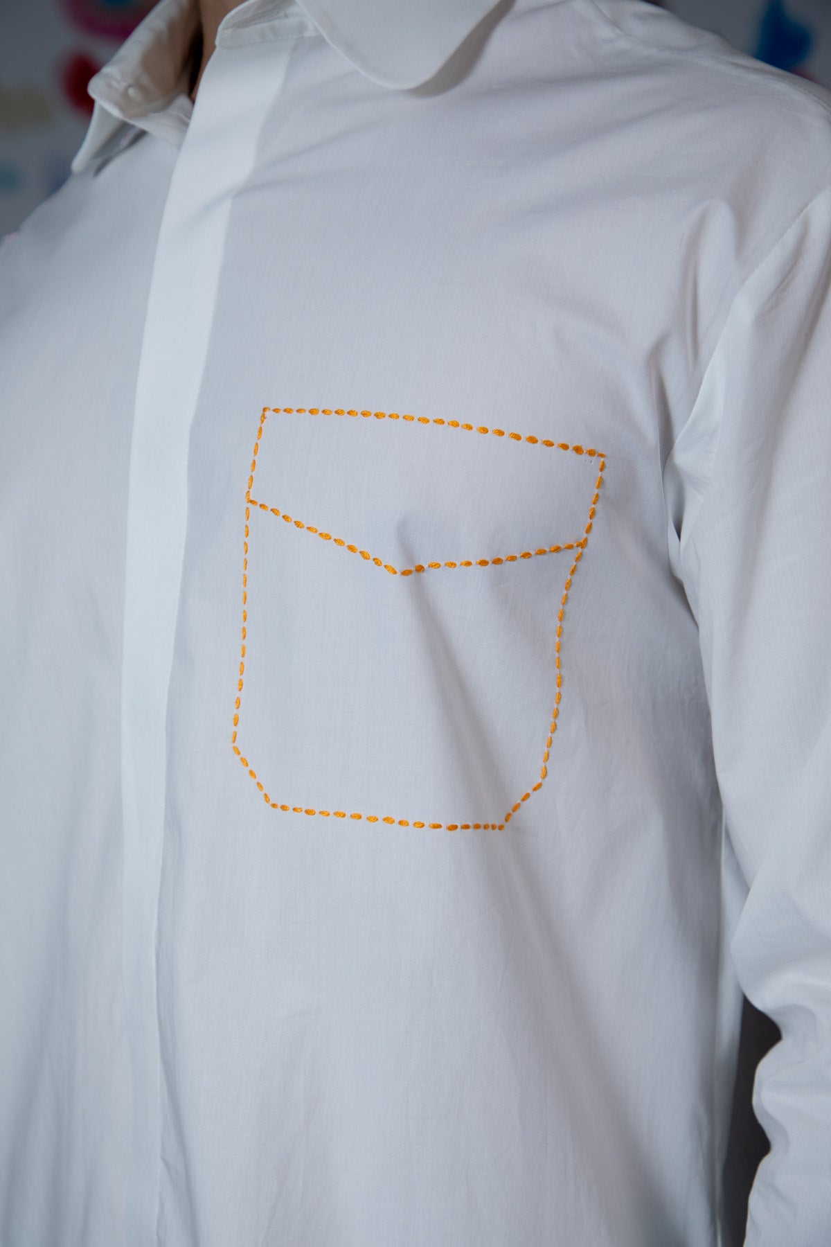 White Embroidered Pocket Shirt