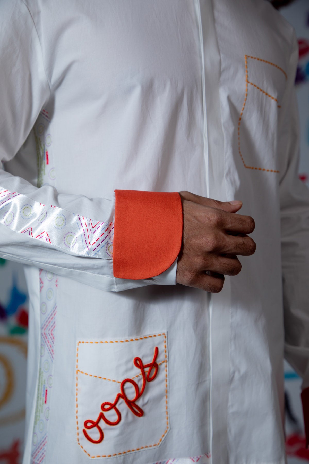 White Embroidered Pocket Shirt