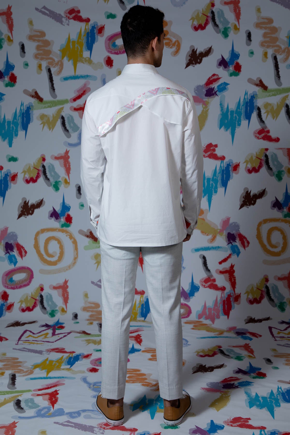 White Embroidered Pocket Shirt