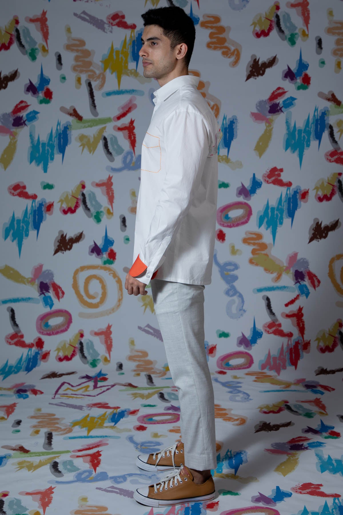 White Embroidered Pocket Shirt