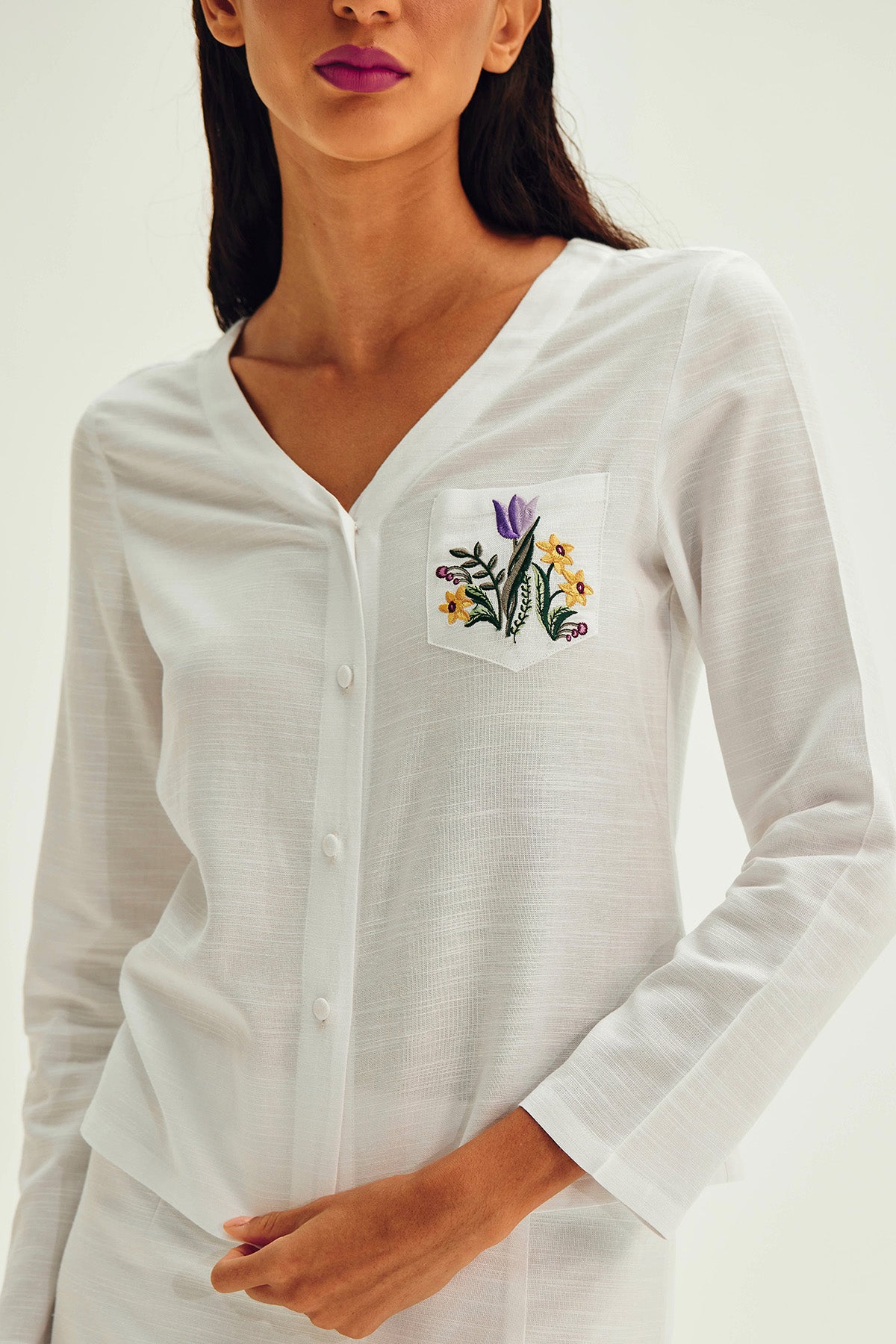 White Pocket Embroidered Shirt