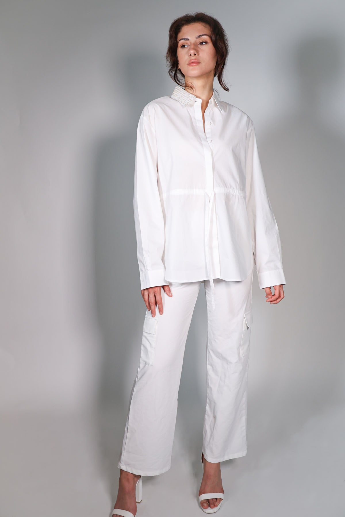 White Embroidered Relaxed Shirt