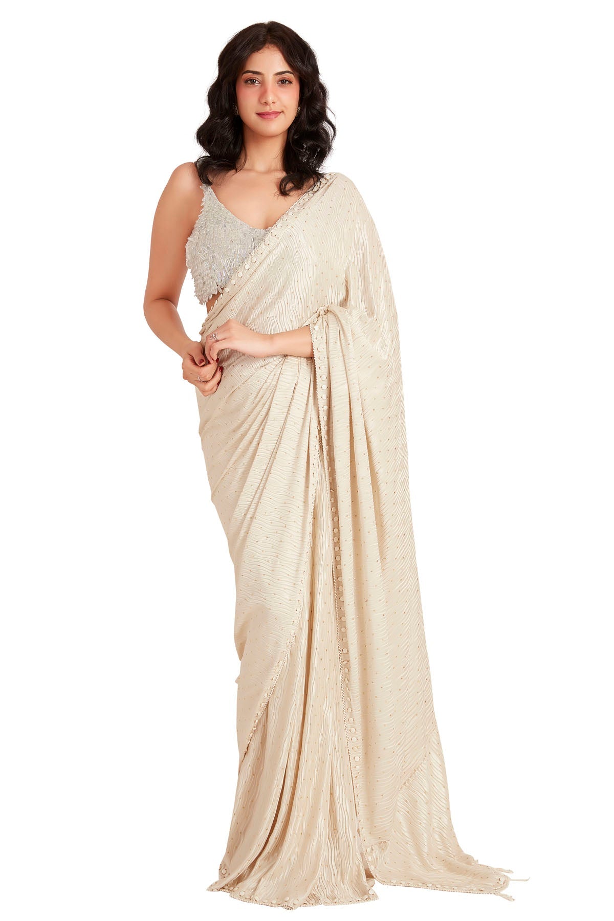 Vastra by Mala Munde White Embroidered Saree & Blouse for women online at ScrollnShops