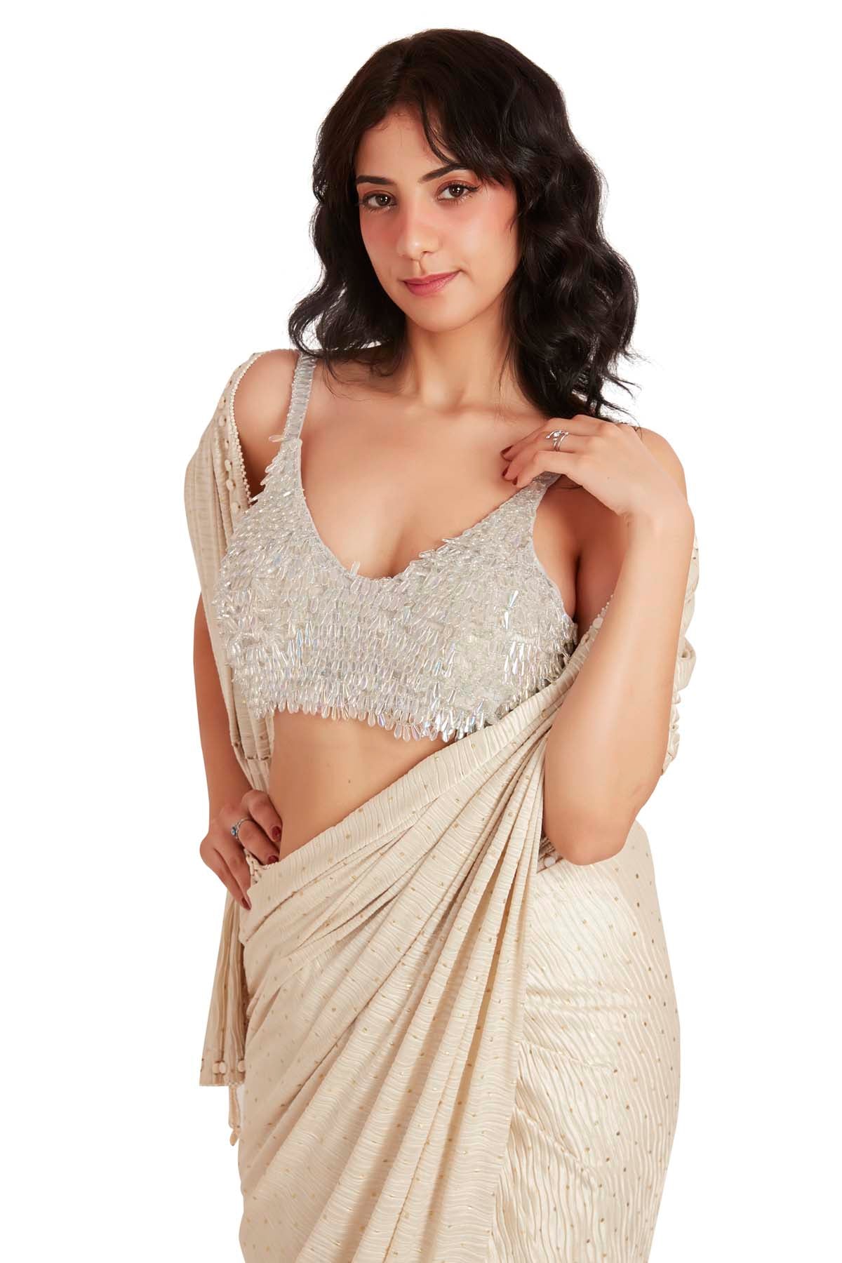 White Embroidered Saree & Blouse