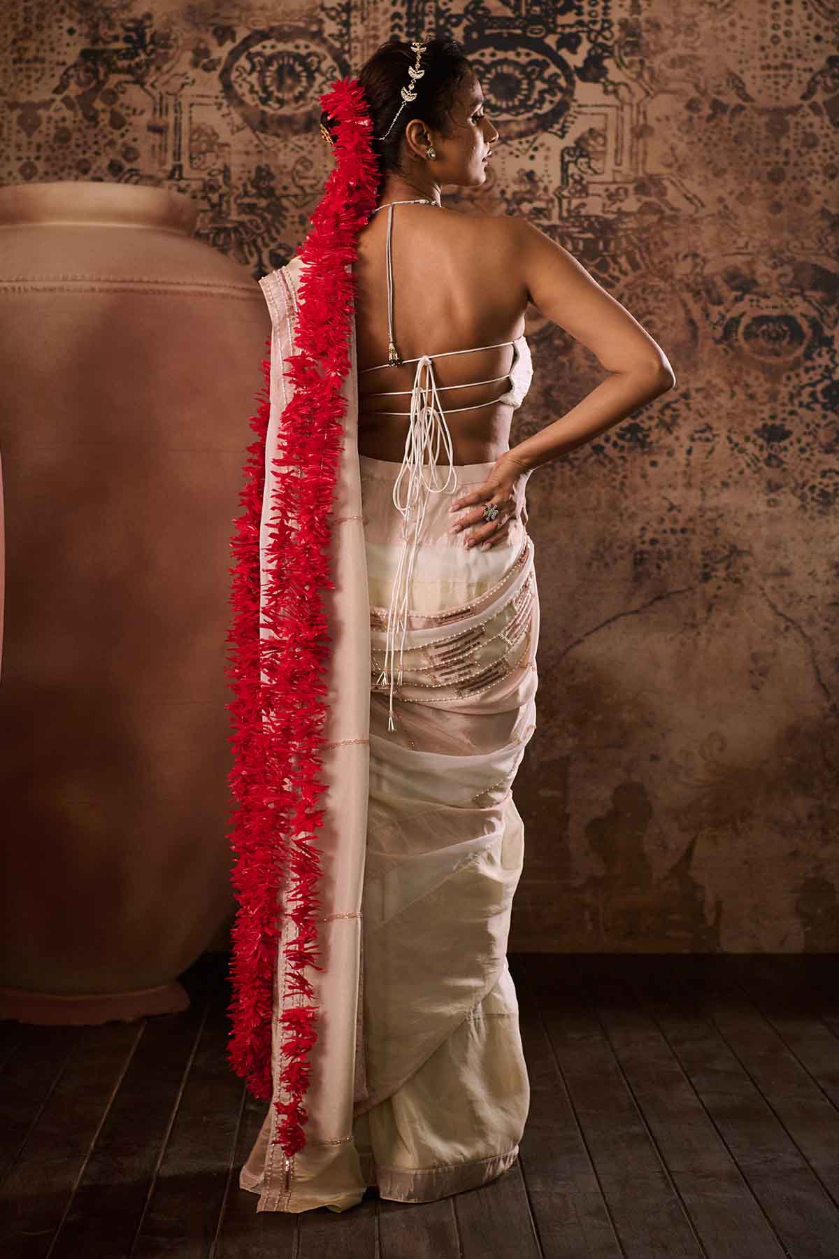 White Embroidered Blouse & Saree
