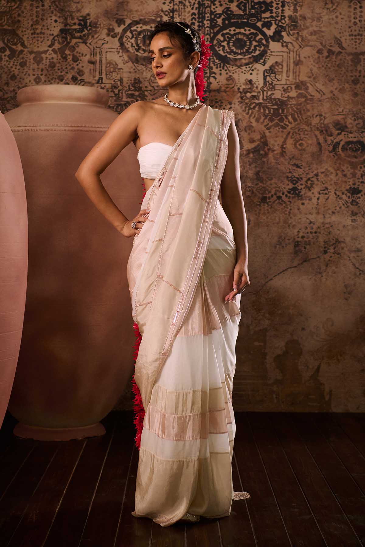 Buy White Embroidered Blouse & Saree by Masumi Mewawalla for women online at ScrollnShops