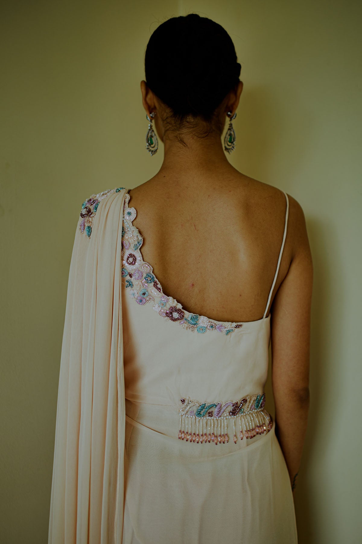 White Embroidered Saree Gown