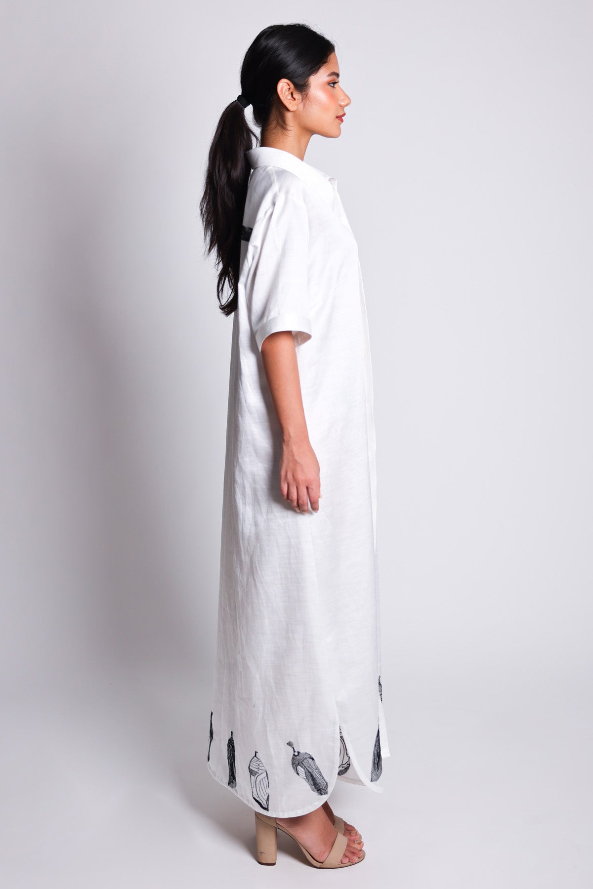 White Embroidered Shirt Dress