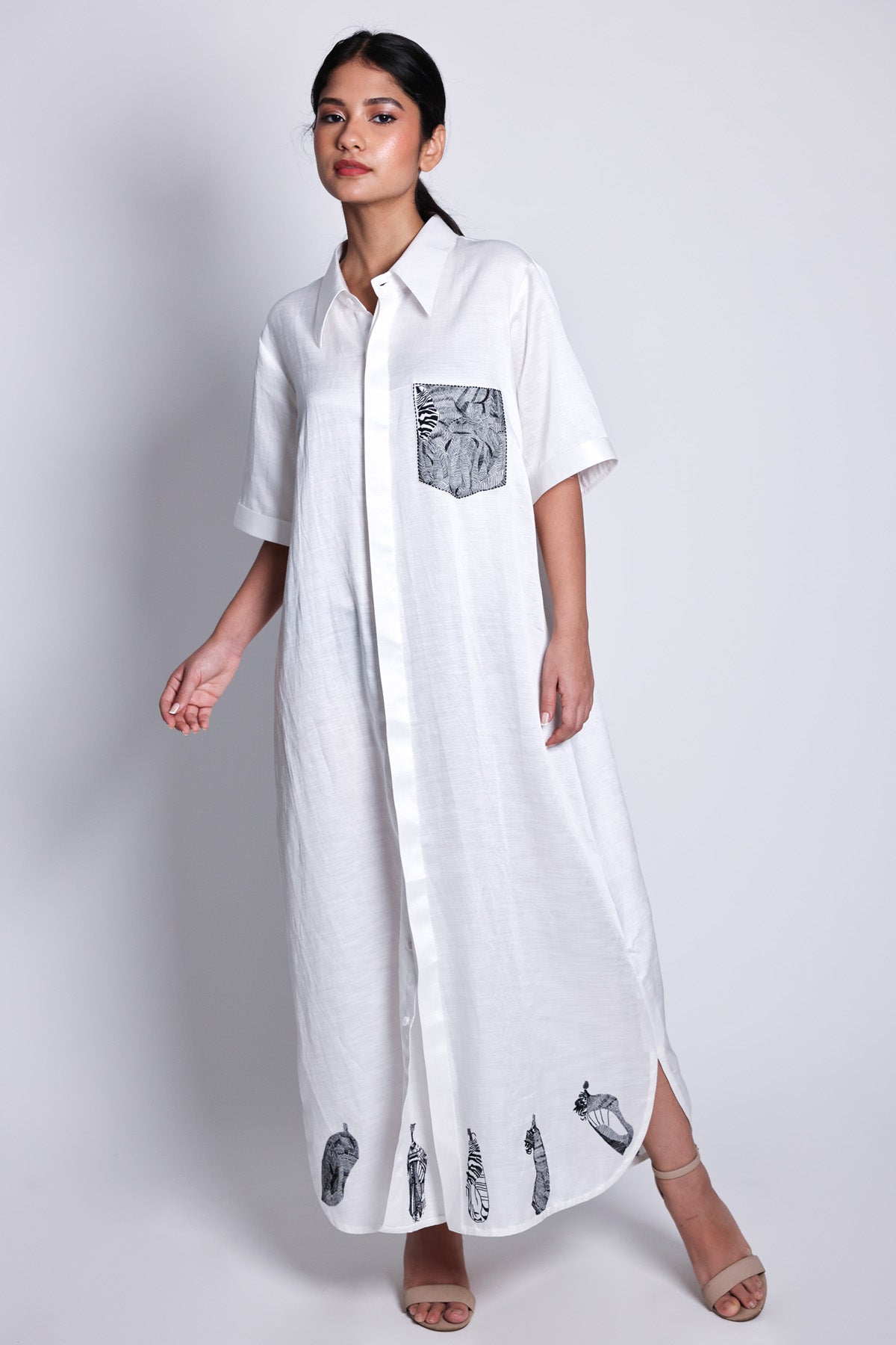 Arya Giri White Embroidered Shirt Dress for women online at ScrollnShops