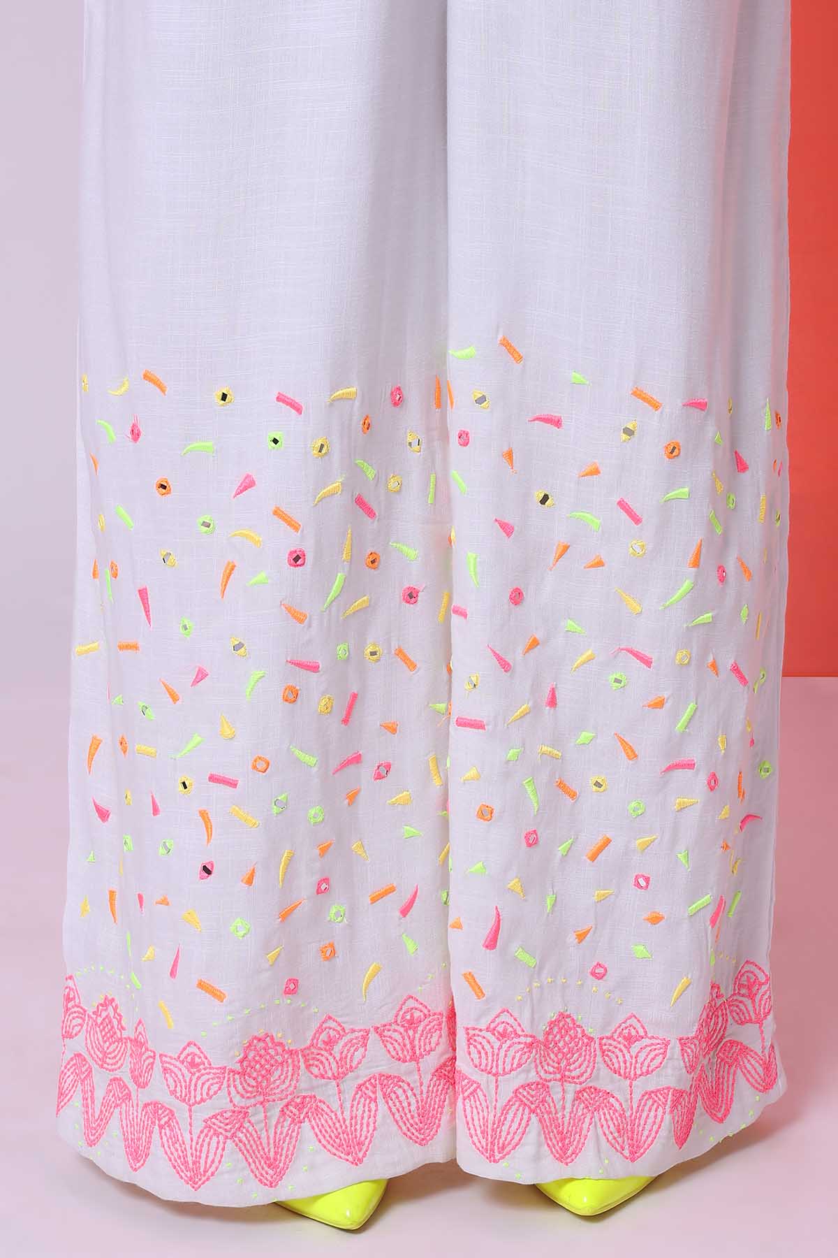 White Embroidered Top & Trousers