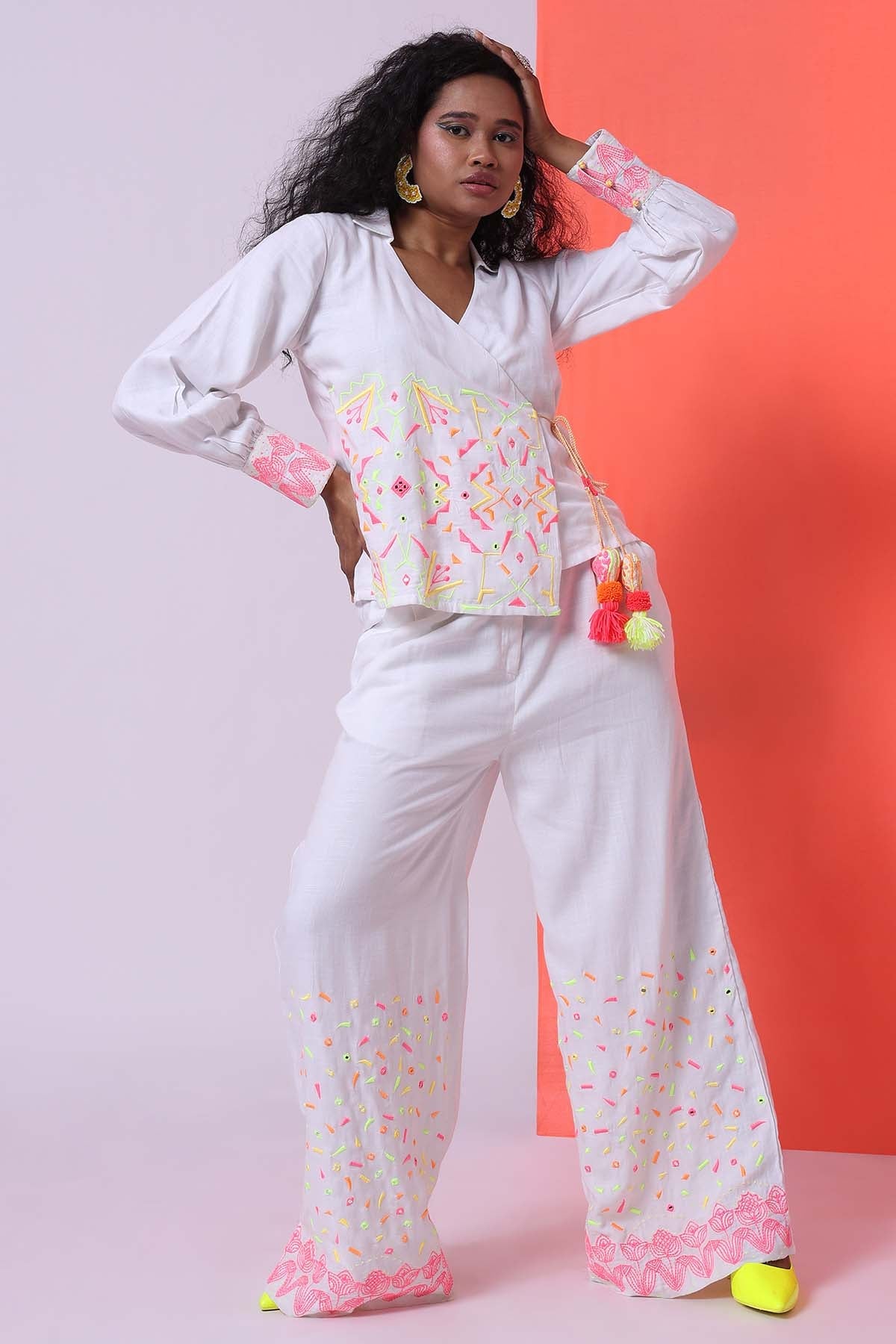 The House Of Shes White Embroidered Top & Trousers for women online at ScrollnShops