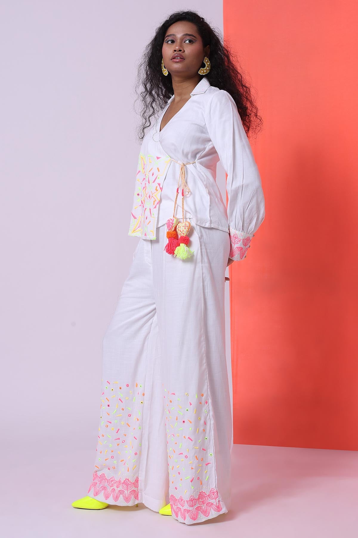 White Embroidered Top & Trousers