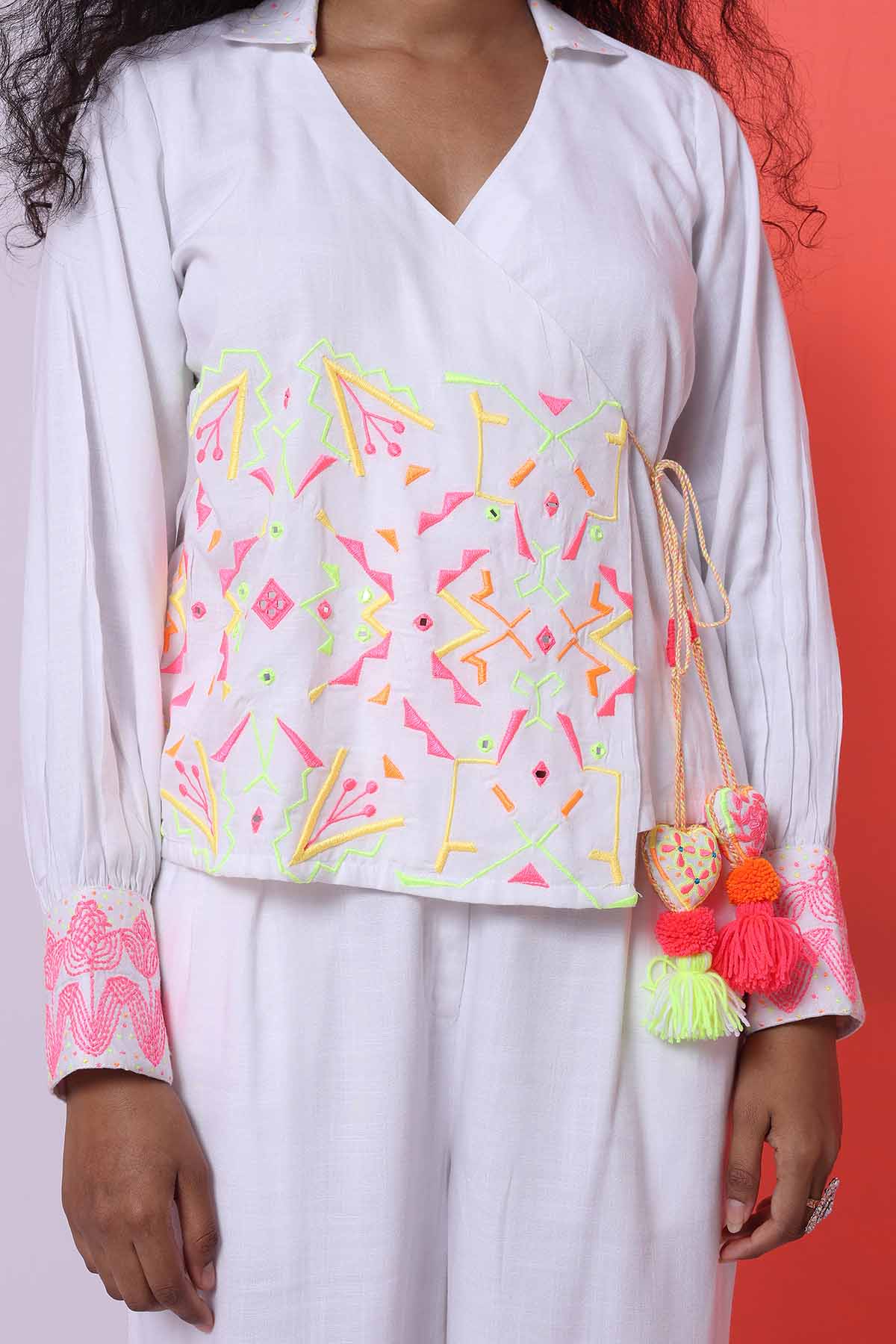 White Embroidered Top & Trousers