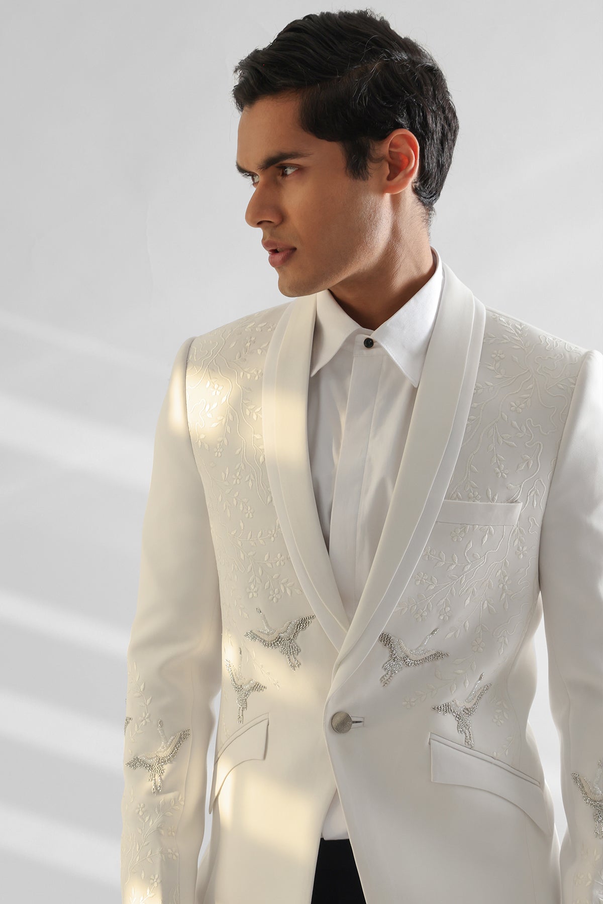 White Embroidered Tuxedo Set