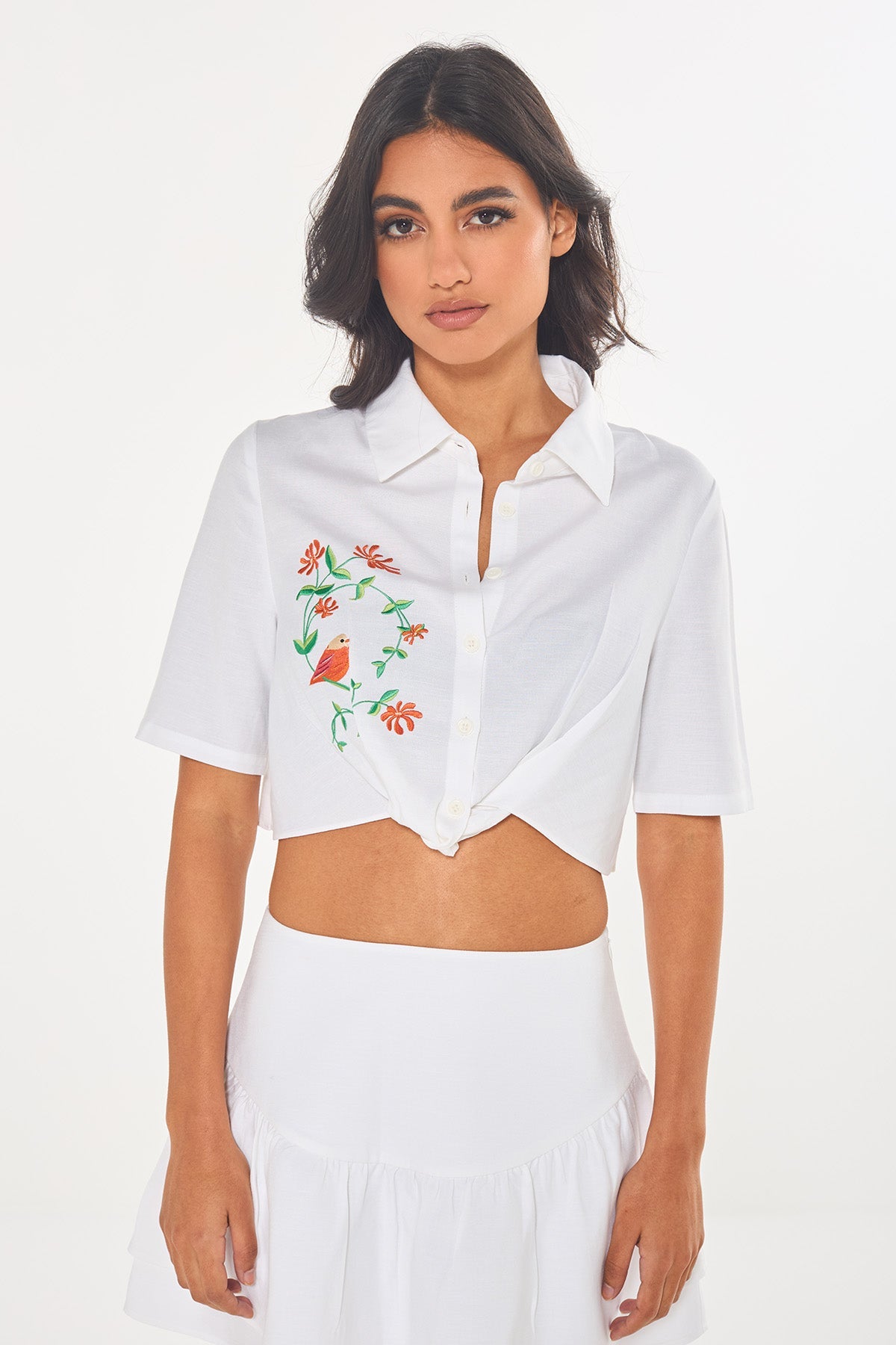 Buy White Embroidered V-Neck Shirt by Ashita Fernandes for Women online at ScrollnShops