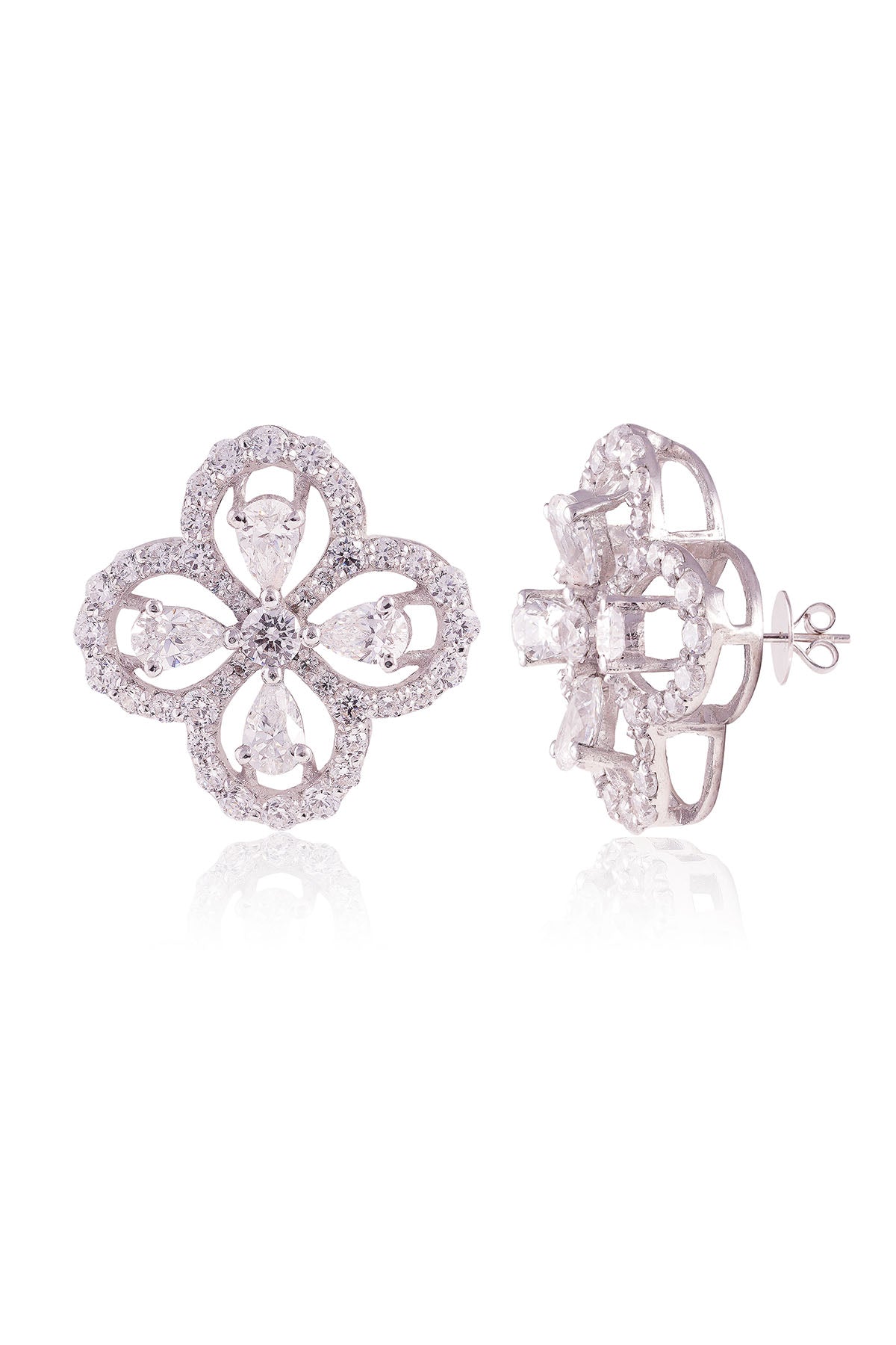White Floral Embellished Studs